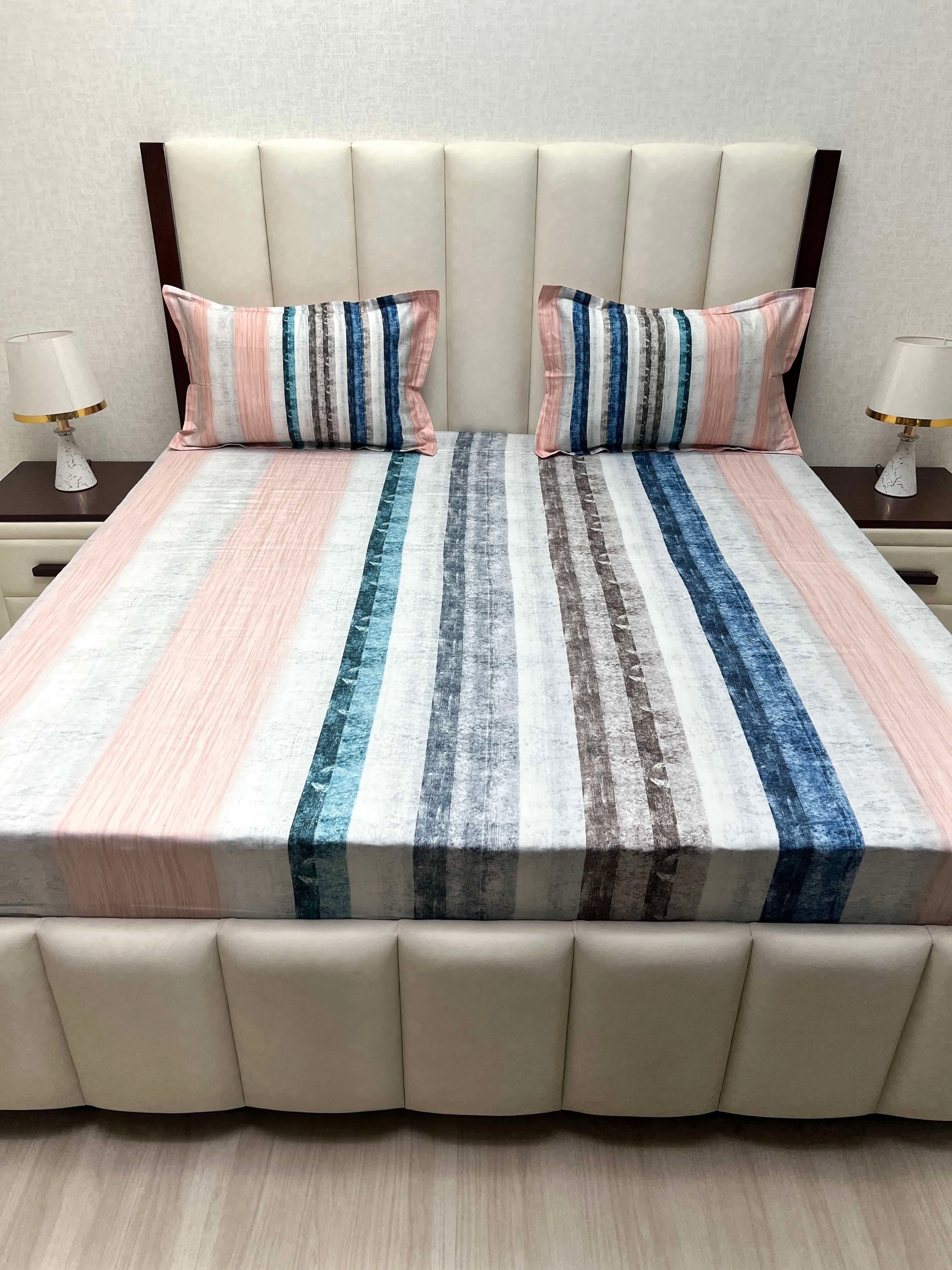 A-4463 - Pure Cotton 300 TC King Size Digital Print Double Bedsheet (274X274) with Two Pillow Covers (50X76)