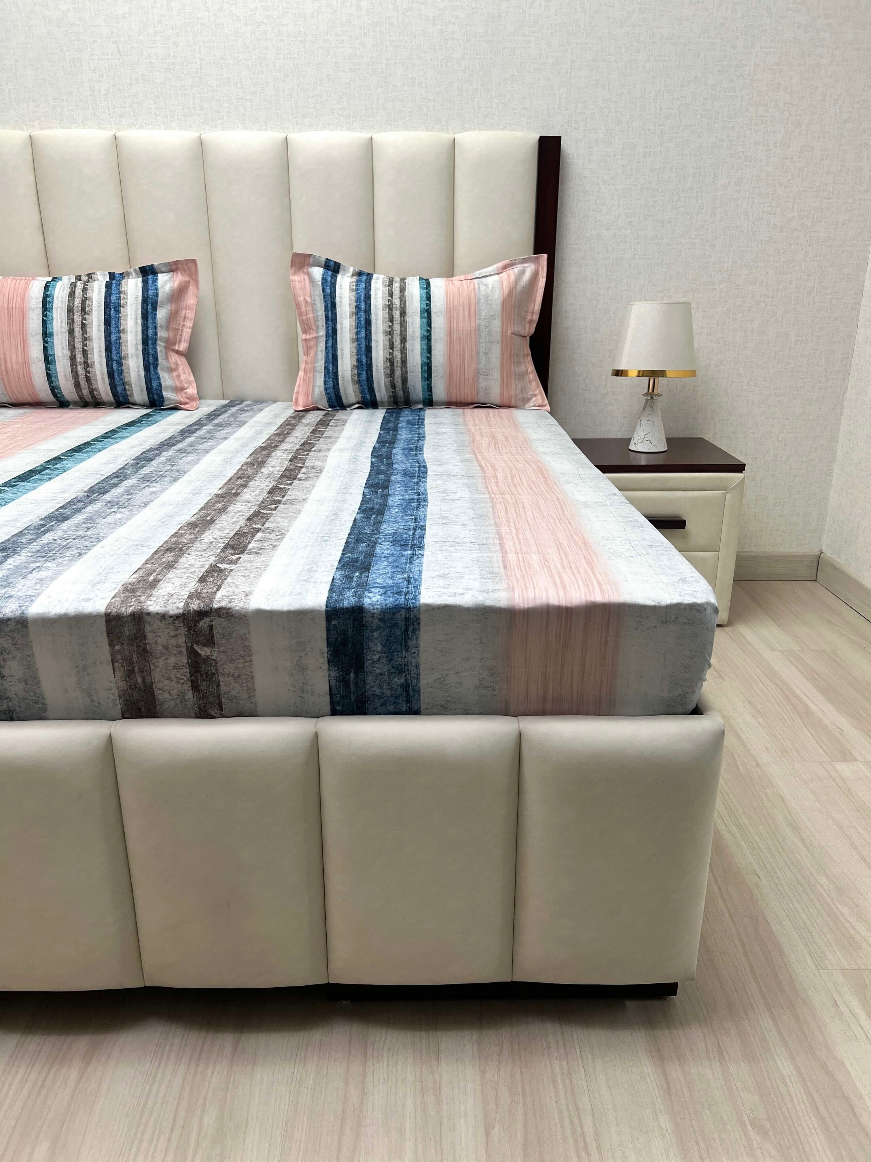 A-4463 - Pure Cotton 300 TC King Size Digital Print Double Bedsheet (274X274) with Two Pillow Covers (50X76)