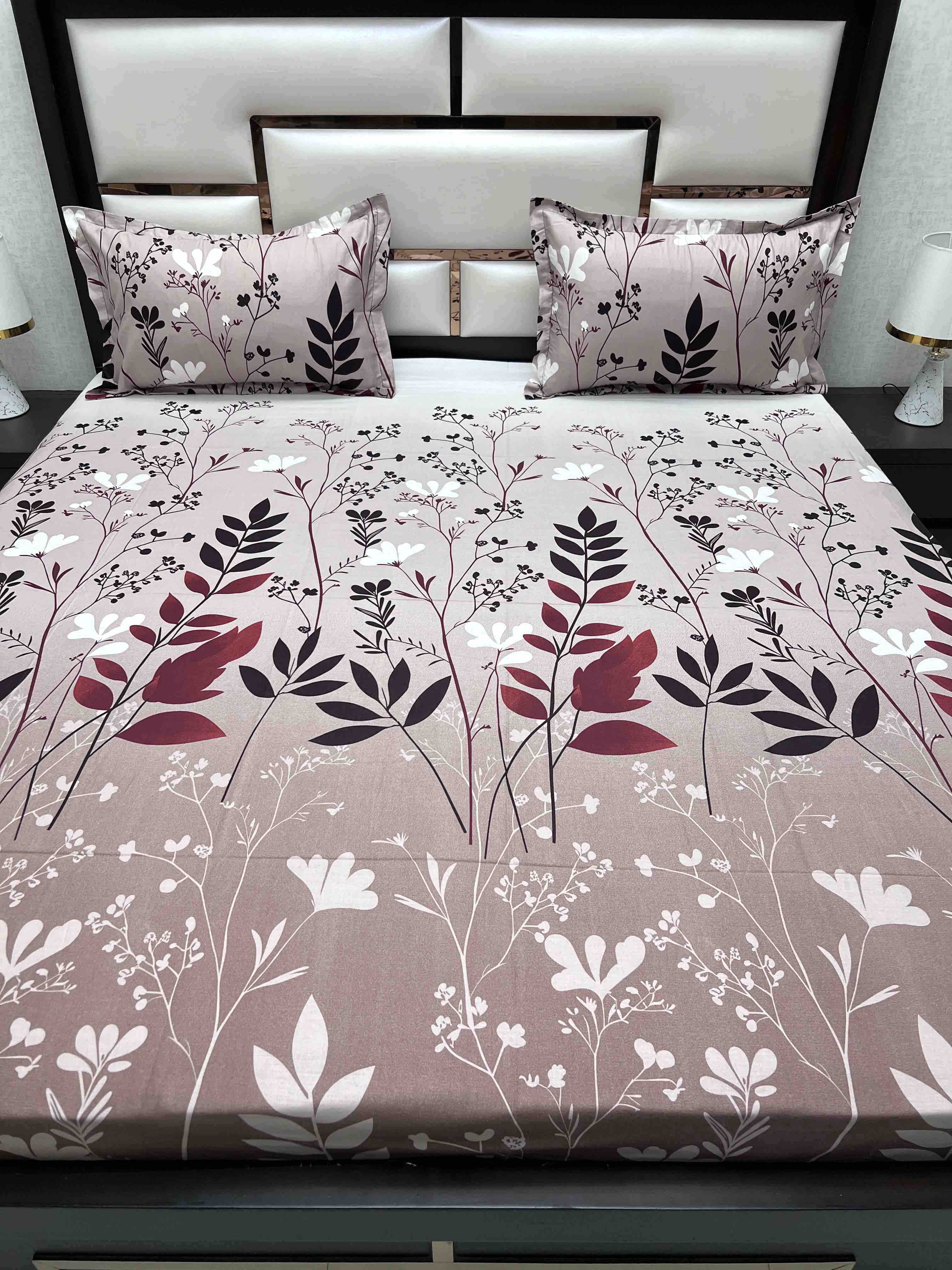 A-4465 - Pure Cotton 180 TC Queen Size Double Bedsheet (228X254) with Two Pillow Covers (43X68)