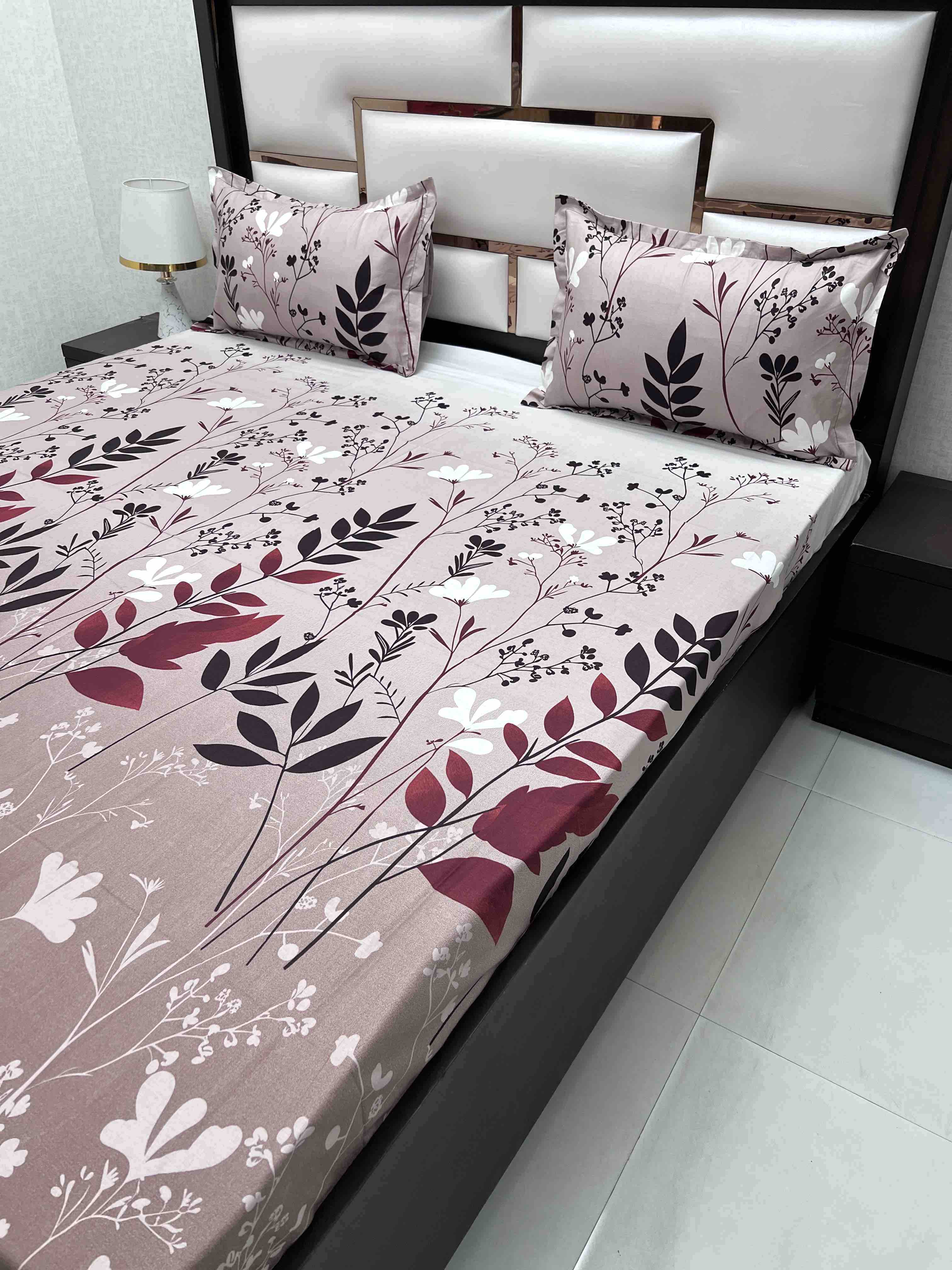 A-4465 - Pure Cotton 180 TC Queen Size Double Bedsheet (228X254) with Two Pillow Covers (43X68)