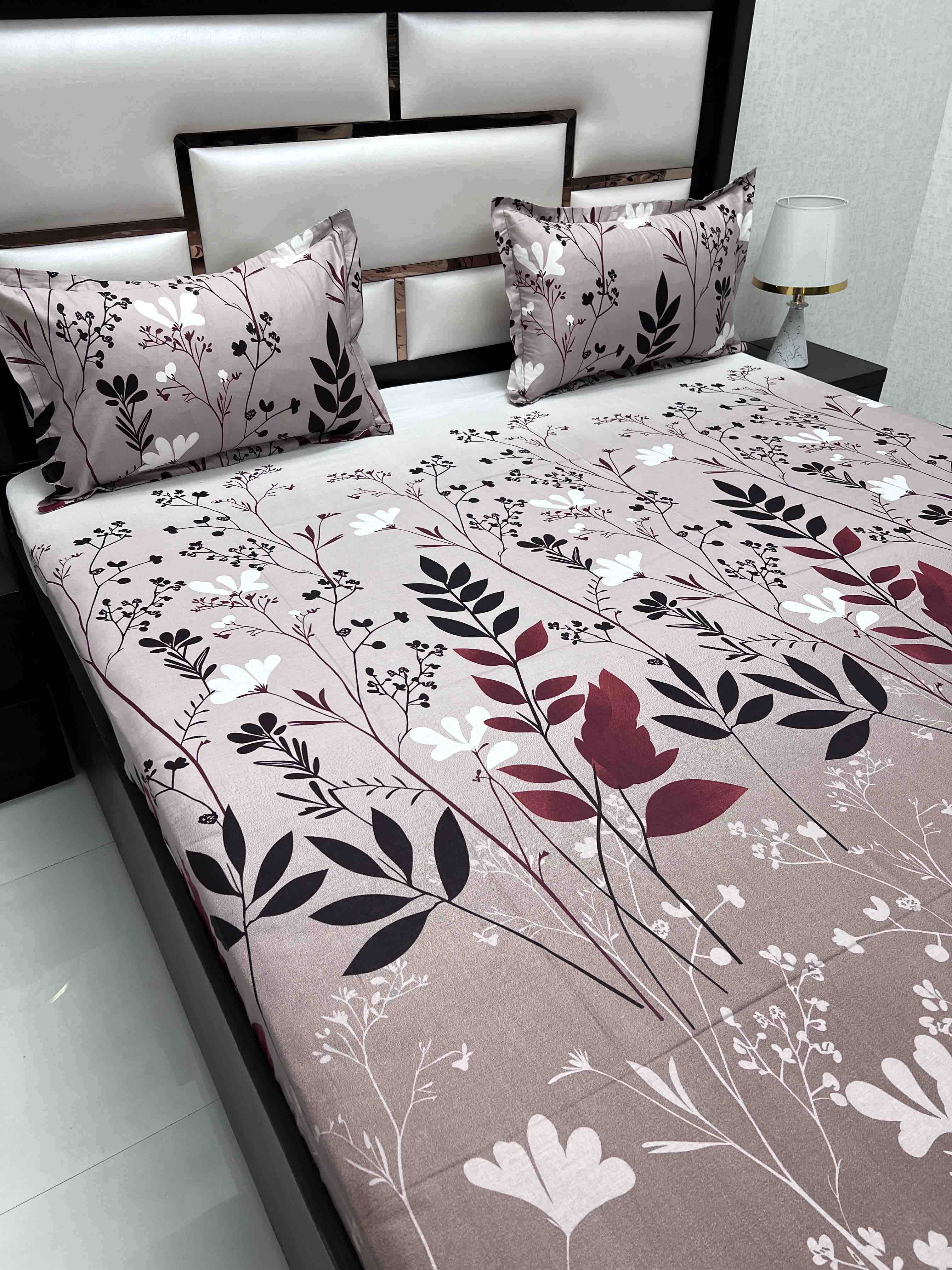 A-4465 - Pure Cotton 180 TC Queen Size Double Bedsheet (228X254) with Two Pillow Covers (43X68)