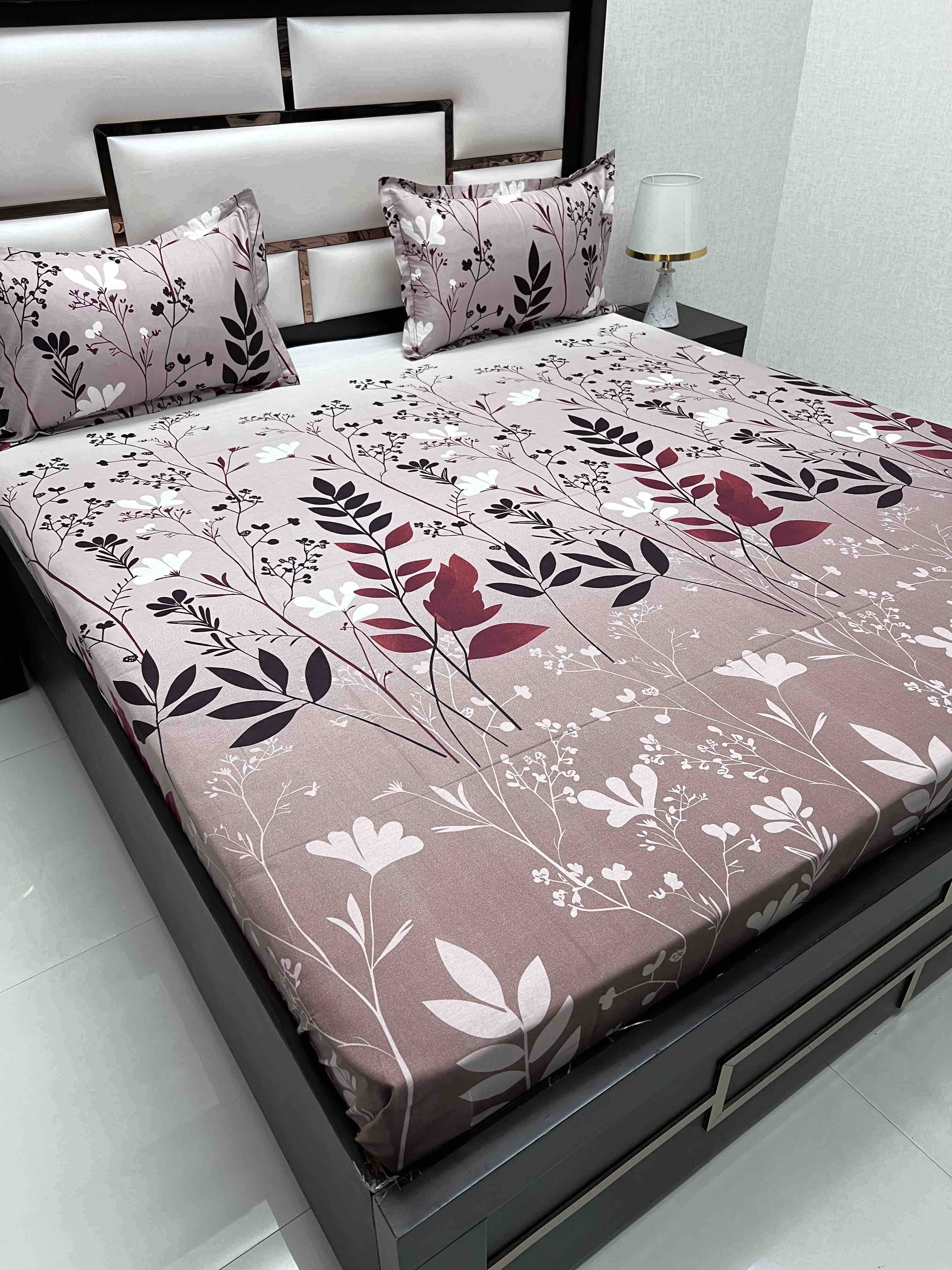 A-4465 - Pure Cotton 180 TC Queen Size Double Bedsheet (228X254) with Two Pillow Covers (43X68)