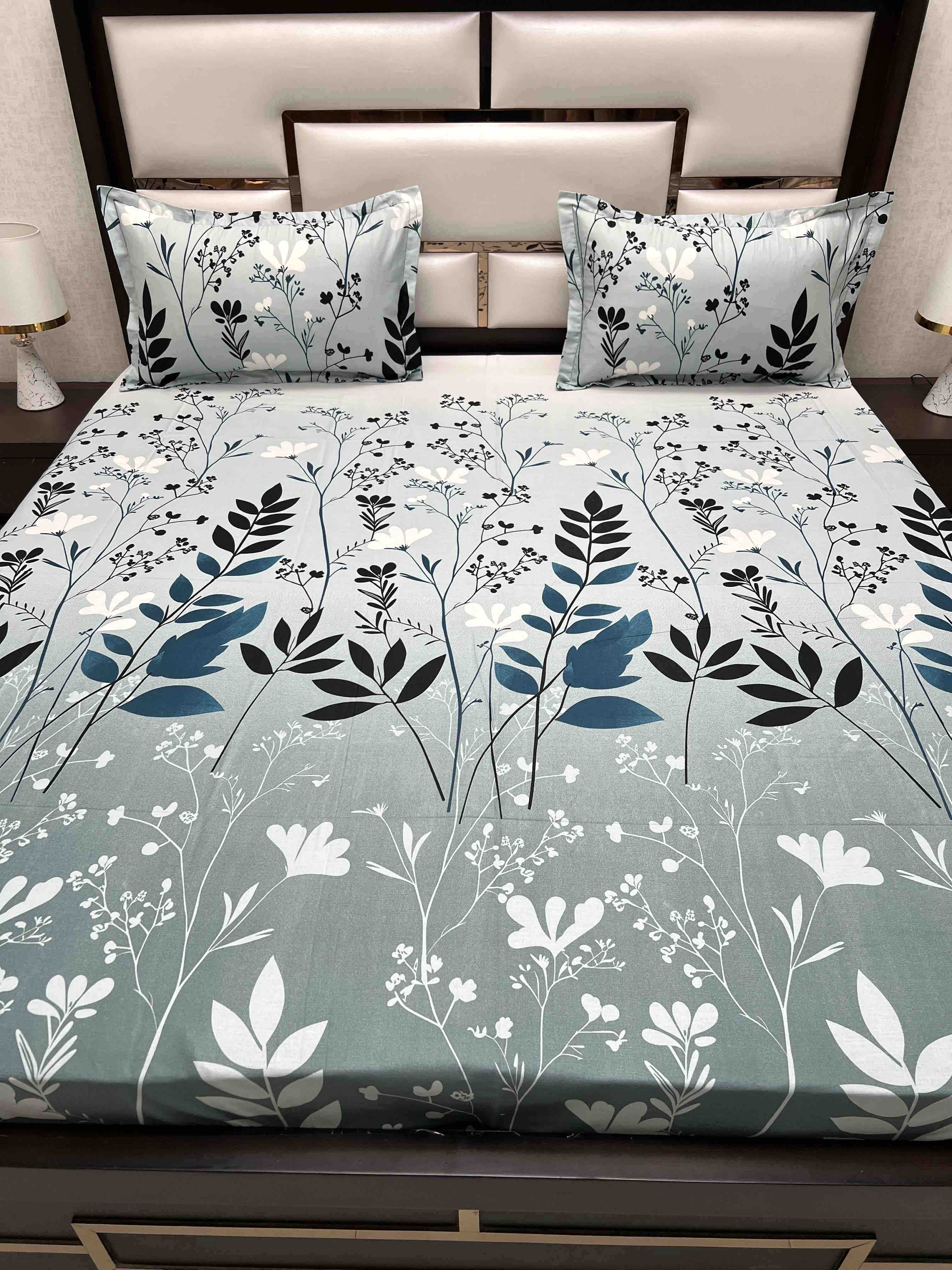 A-4466 - Pure Cotton 180 TC Queen Size Double Bedsheet (228X254) with Two Pillow Covers (43X68)