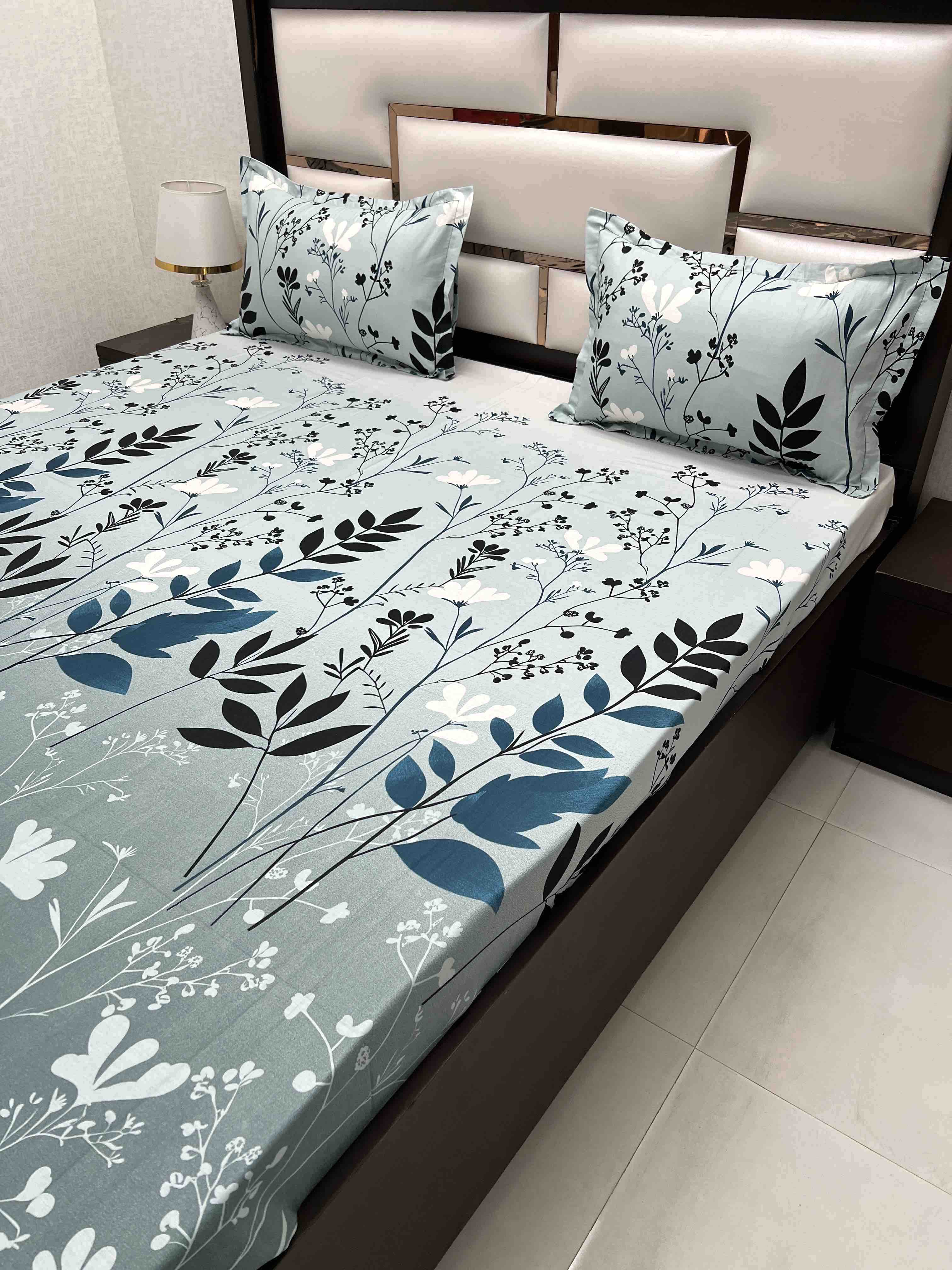 A-4466 - Pure Cotton 180 TC Queen Size Double Bedsheet (228X254) with Two Pillow Covers (43X68)