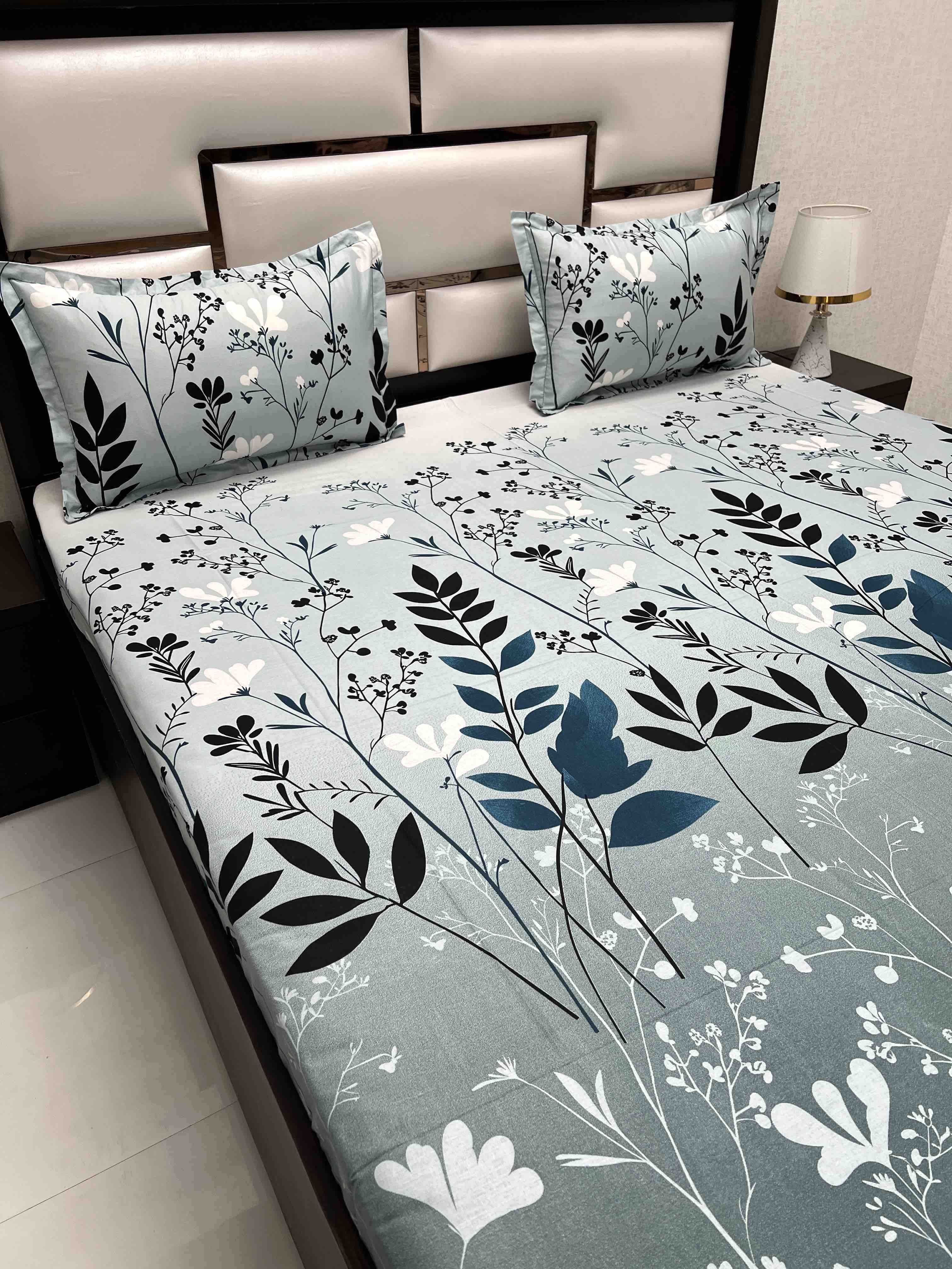 A-4466 - Pure Cotton 180 TC Queen Size Double Bedsheet (228X254) with Two Pillow Covers (43X68)