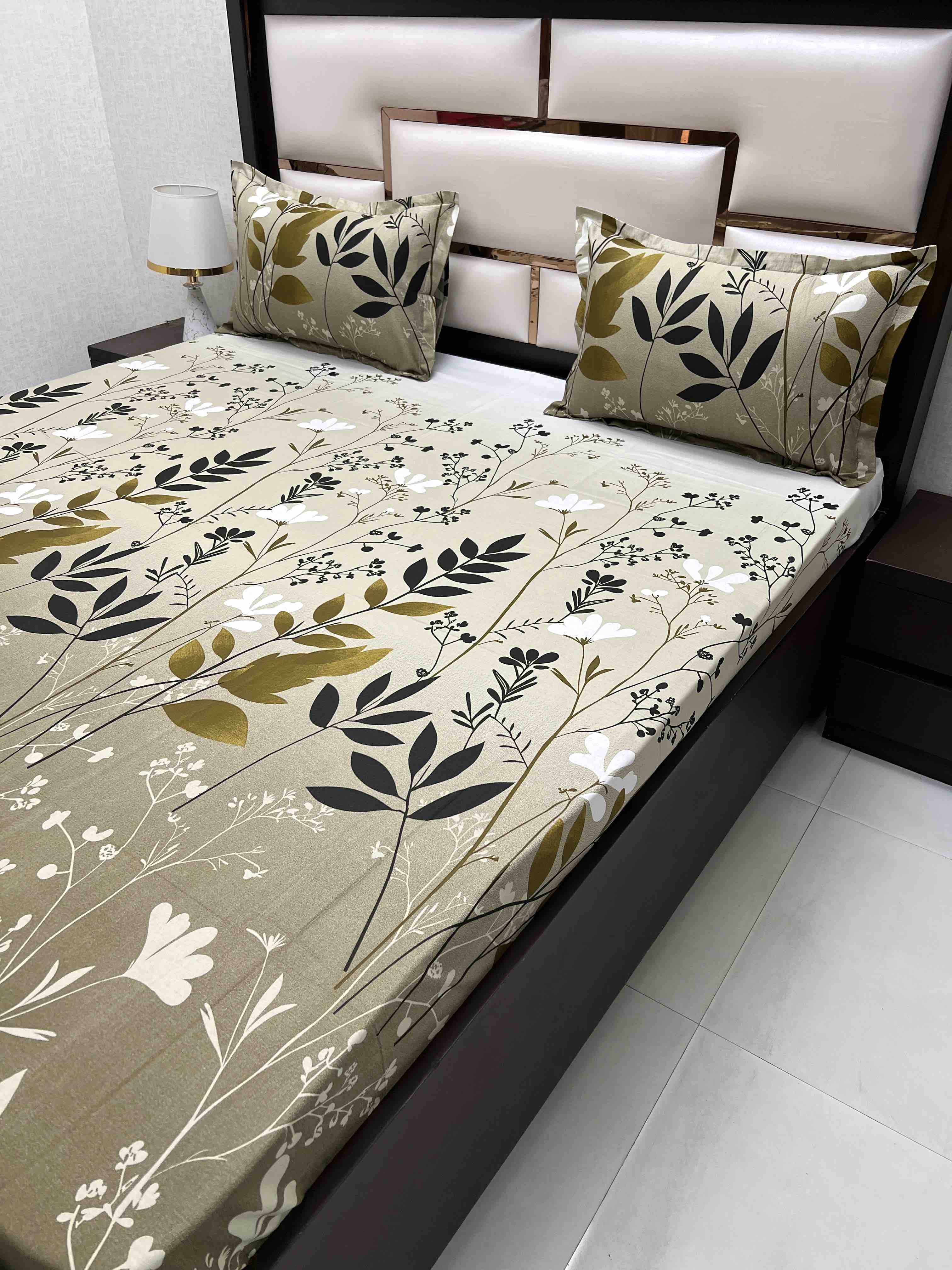 A-4468 - Pure Cotton 180 TC Queen Size Double Bedsheet (228X254) with Two Pillow Covers (43X68)