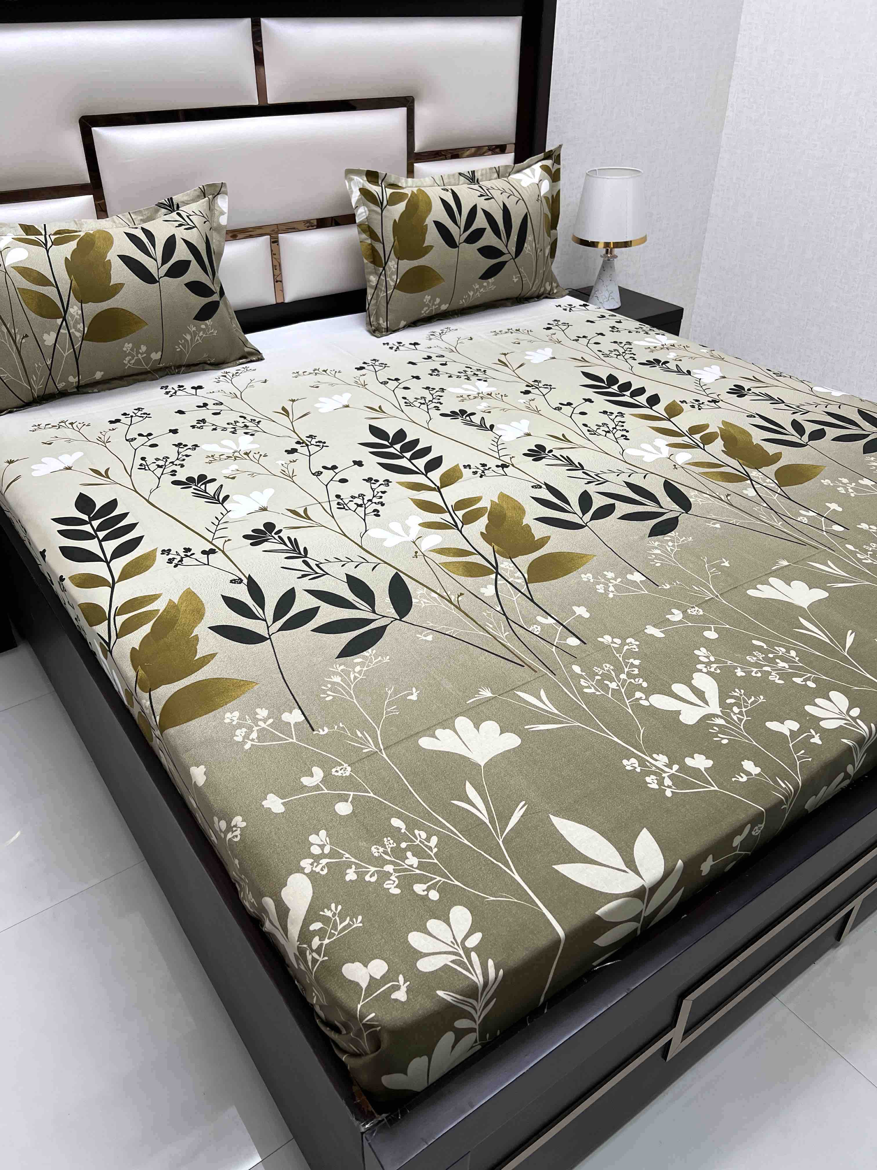 A-4468 - Pure Cotton 180 TC Queen Size Double Bedsheet (228X254) with Two Pillow Covers (43X68)