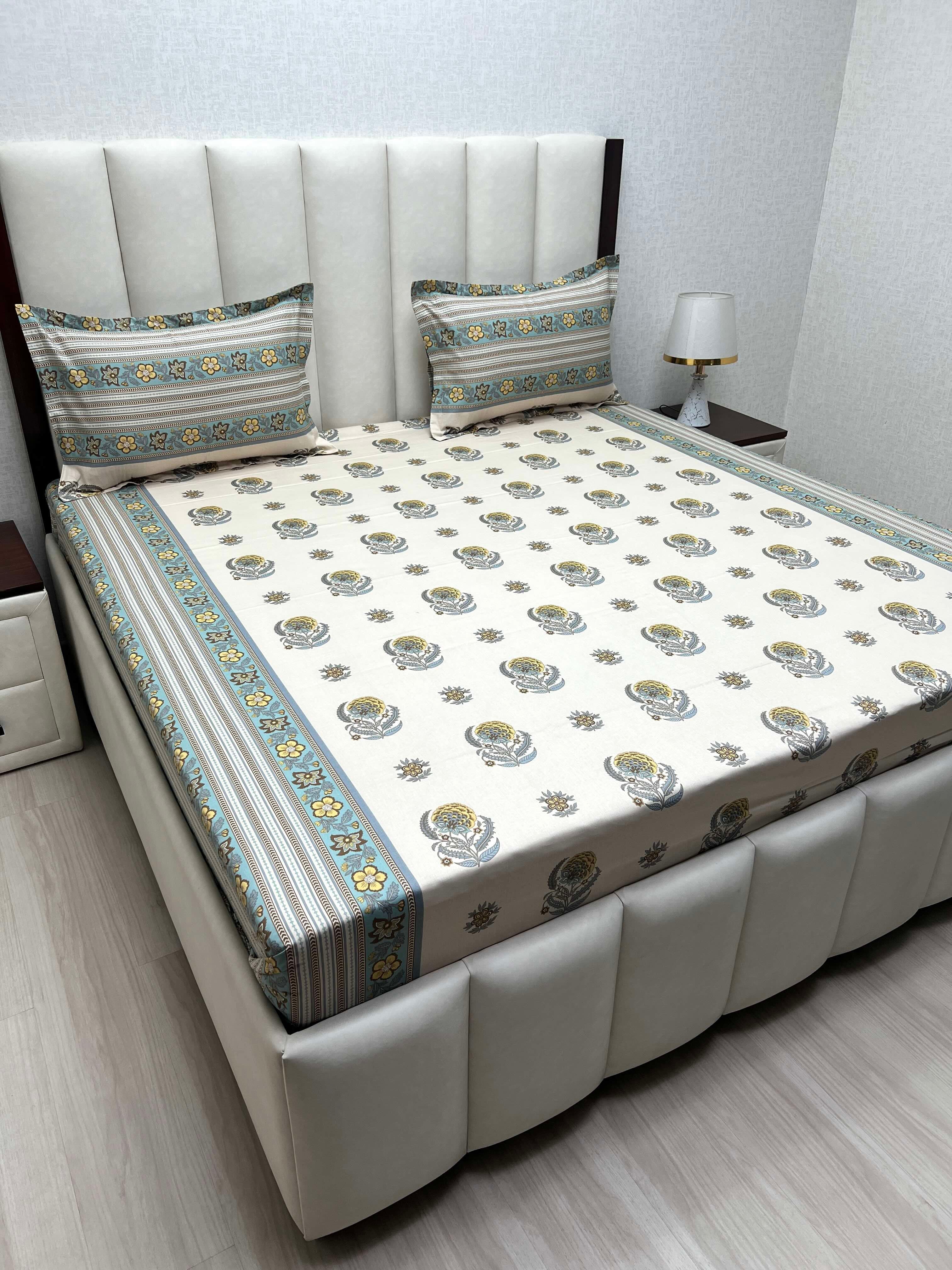 A-4469 - Pure Cotton 250 TC Queen Size Double Bedsheet (228X254) with Two Pillow Covers (43X68)