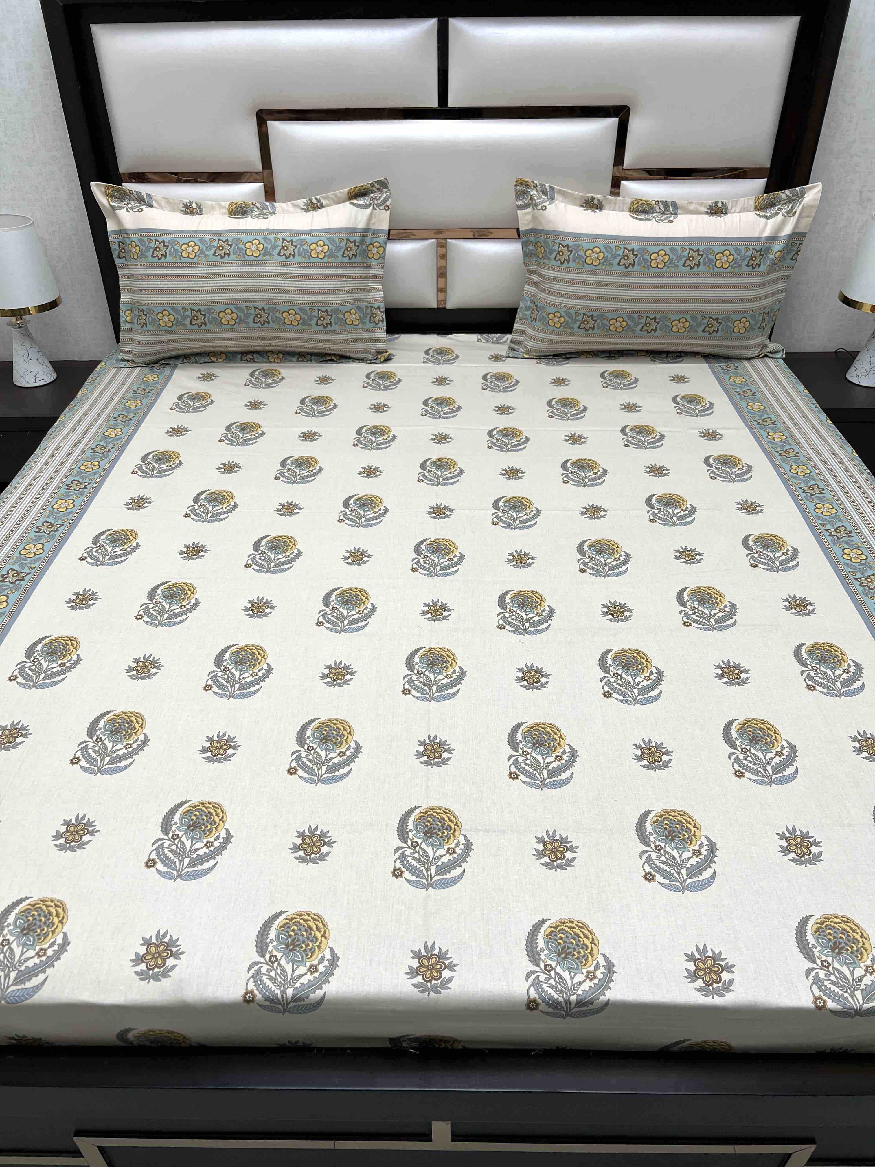 A-4469 - Pure Cotton 250 TC Queen Size Double Bedsheet (228X254) with Two Pillow Covers (43X68)