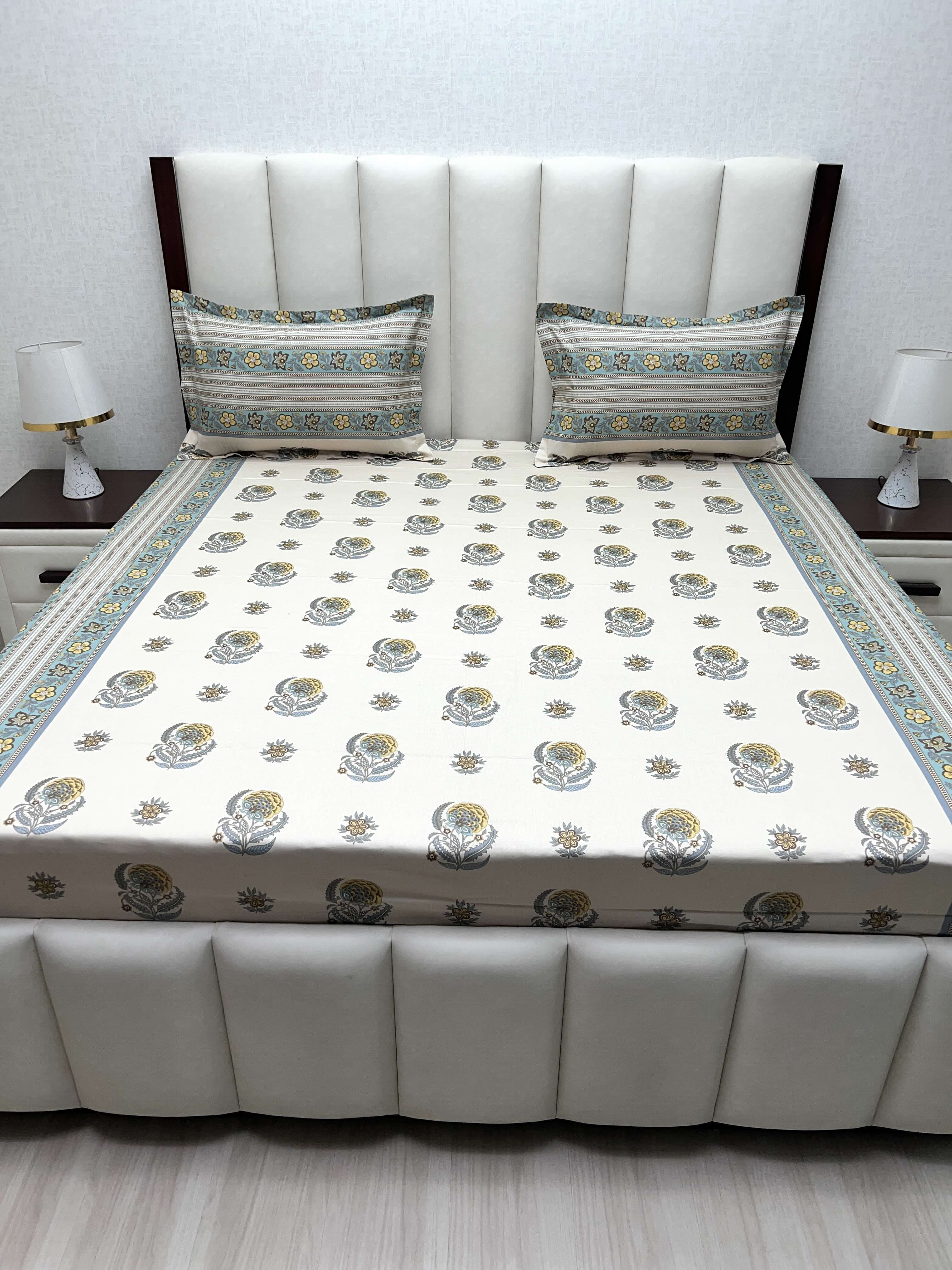 A-4469 - Pure Cotton 250 TC Queen Size Double Bedsheet (228X254) with Two Pillow Covers (43X68)