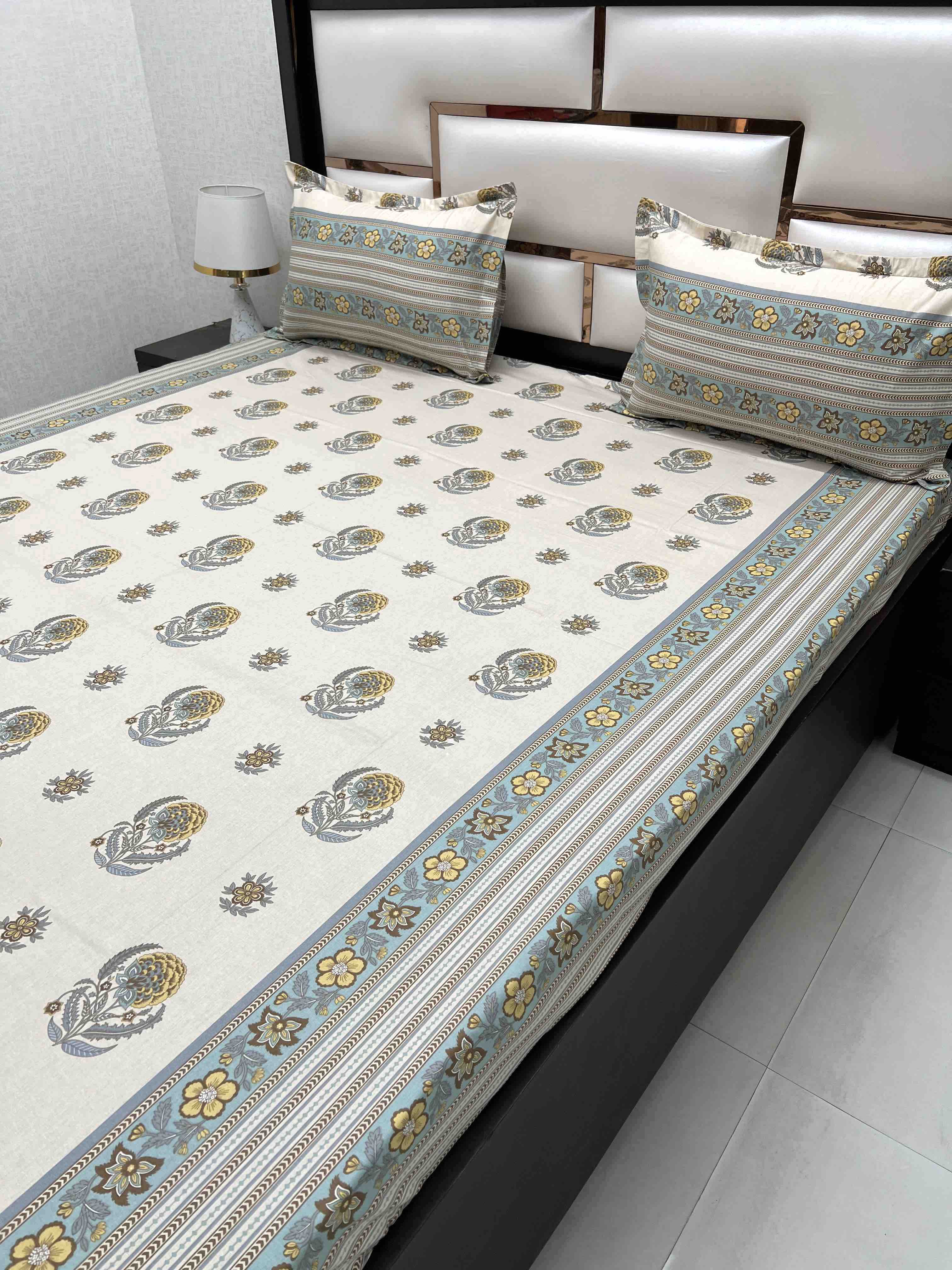 A-4469 - Pure Cotton 250 TC Queen Size Double Bedsheet (228X254) with Two Pillow Covers (43X68)