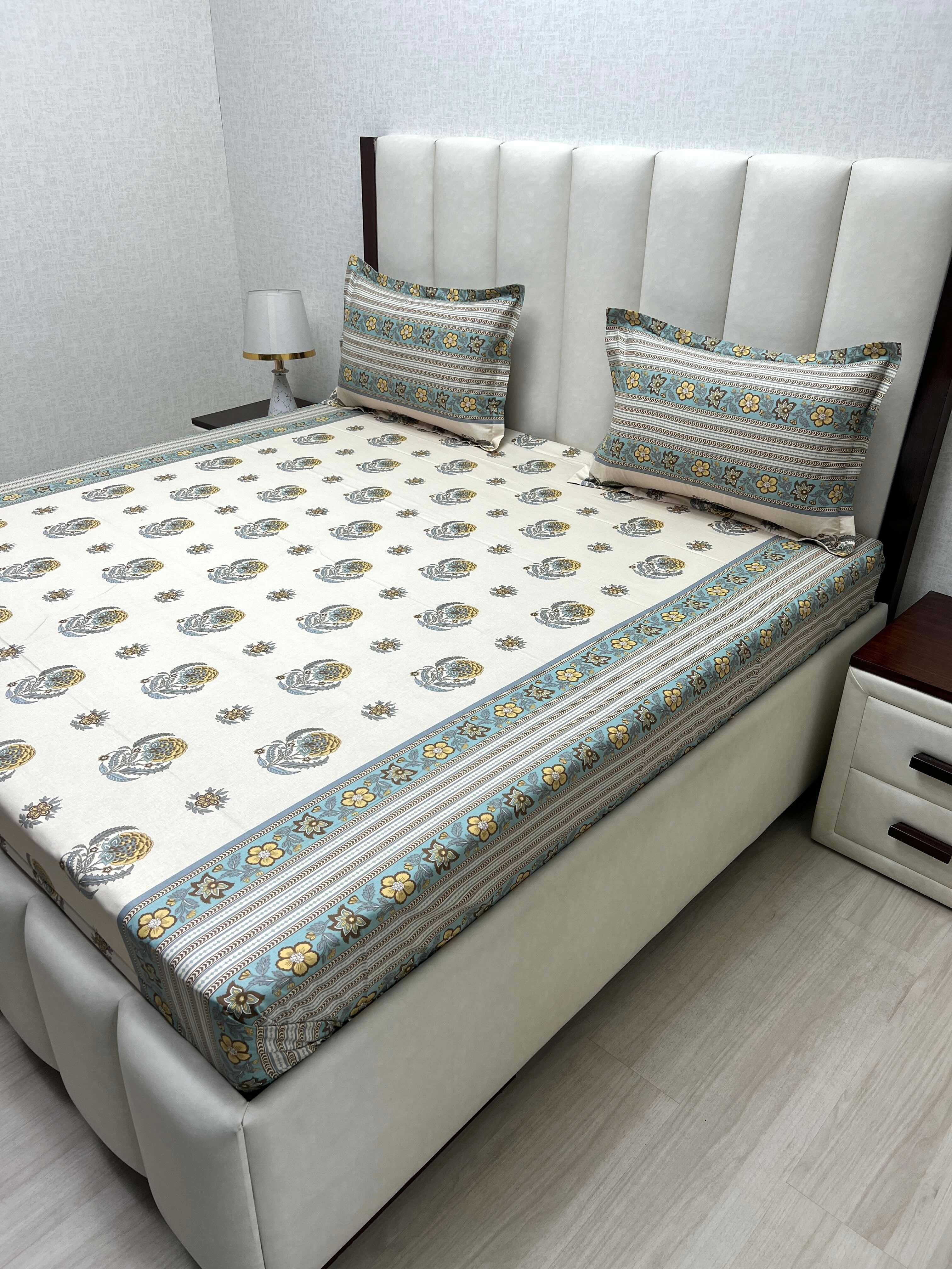 A-4469 - Pure Cotton 250 TC Queen Size Double Bedsheet (228X254) with Two Pillow Covers (43X68)