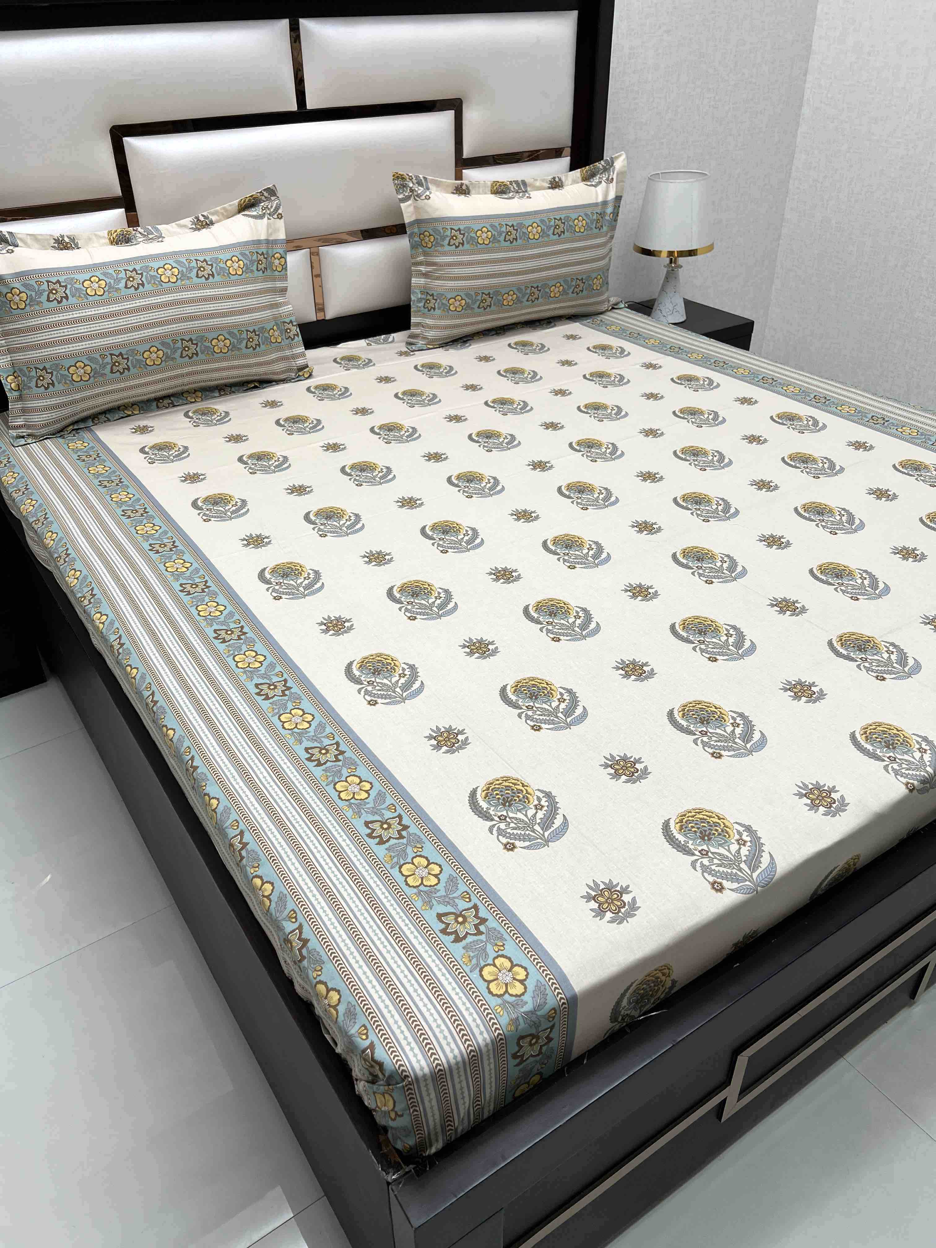 A-4469 - Pure Cotton 250 TC Queen Size Double Bedsheet (228X254) with Two Pillow Covers (43X68)