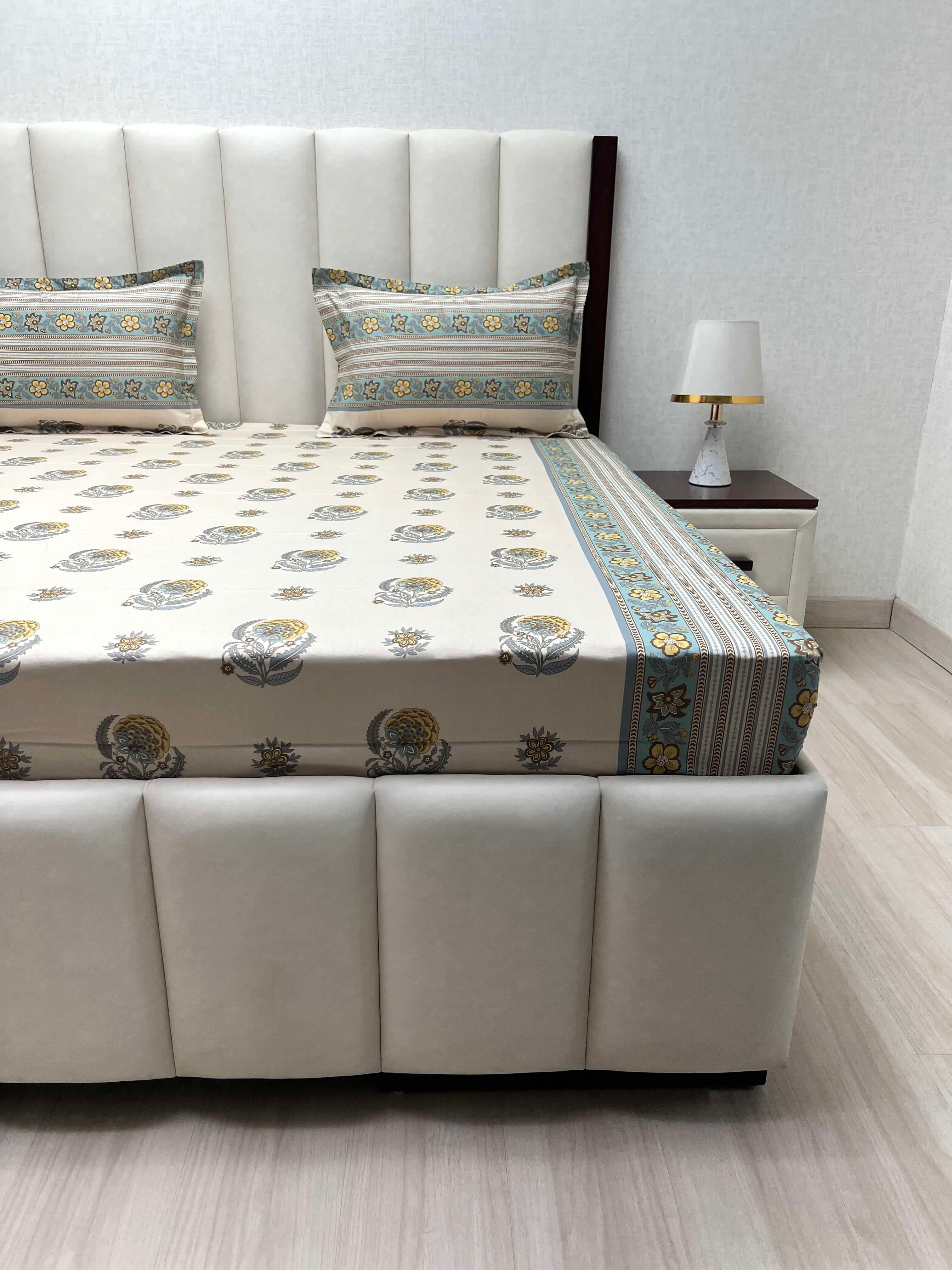A-4469 - Pure Cotton 250 TC Queen Size Double Bedsheet (228X254) with Two Pillow Covers (43X68)