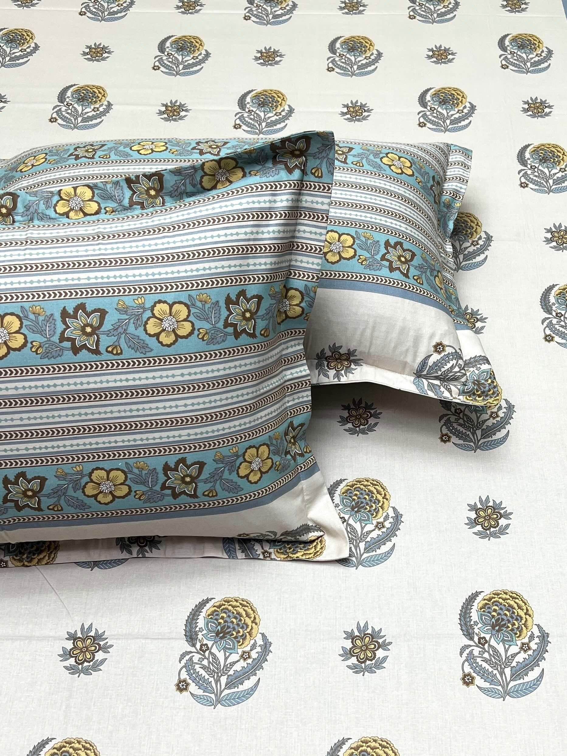 A-4469 - Pure Cotton 250 TC Queen Size Double Bedsheet (228X254) with Two Pillow Covers (43X68)