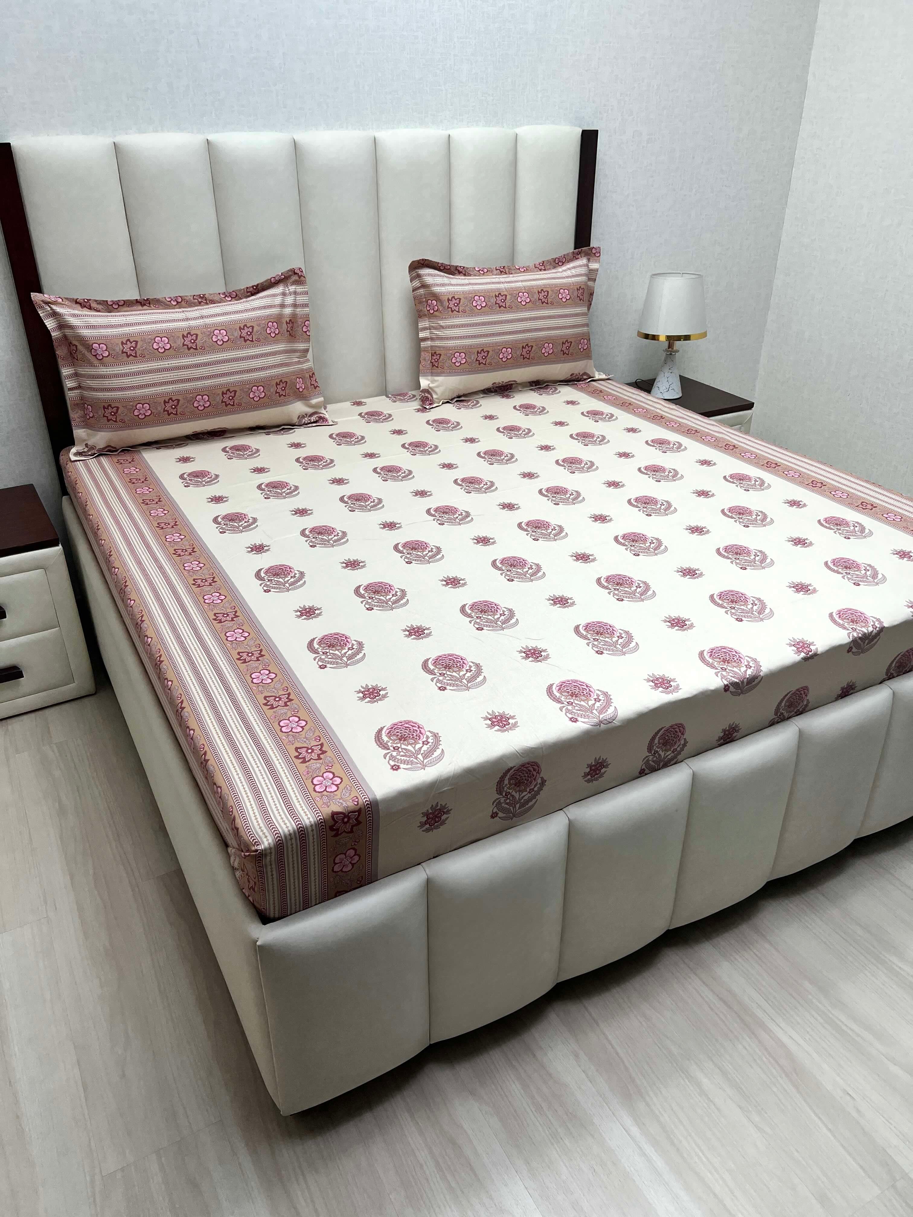 A-4470 - Pure Cotton 250 TC Queen Size Double Bedsheet (228X254) with Two Pillow Covers (43X68)