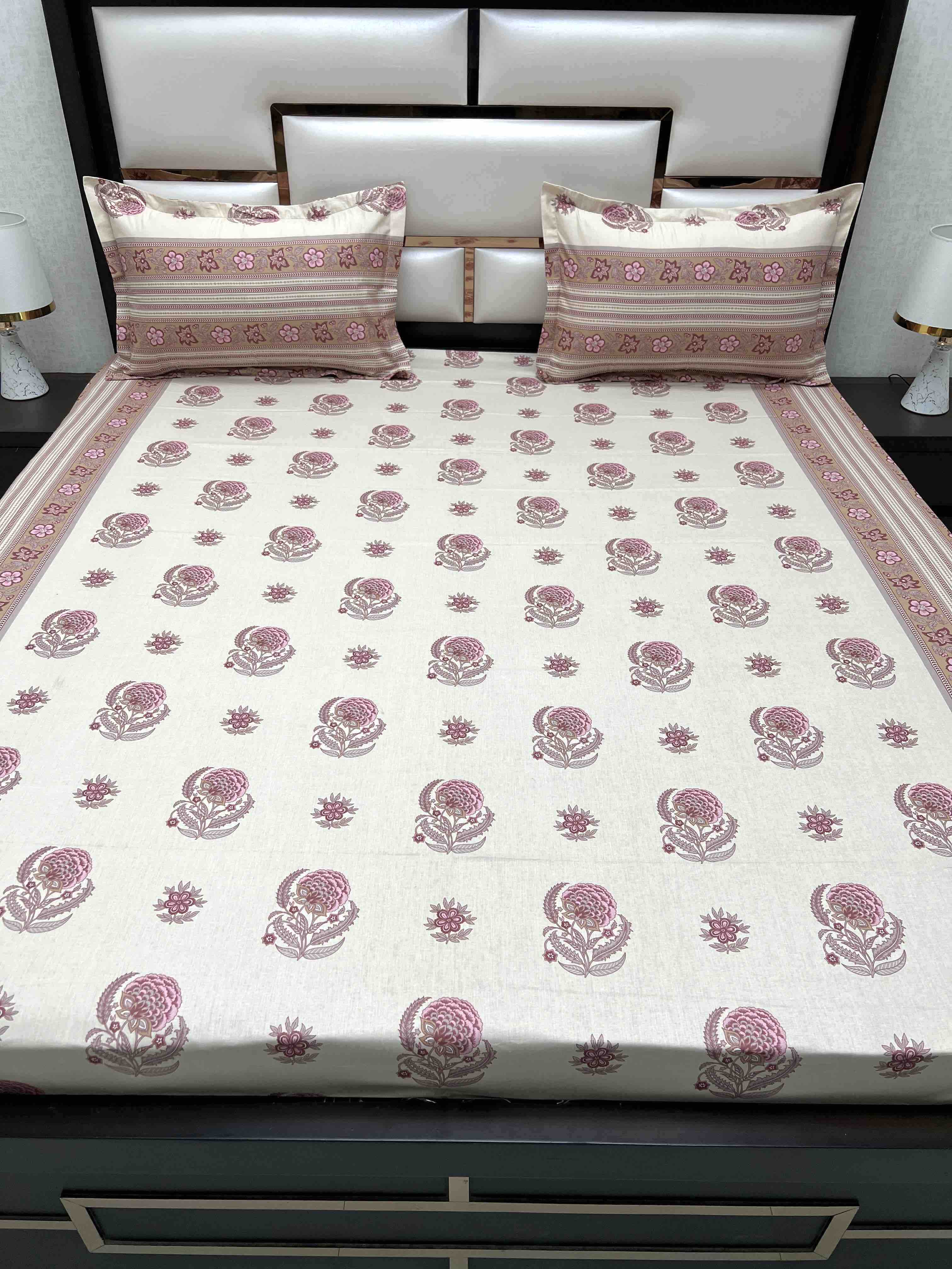 A-4470 - Pure Cotton 250 TC Queen Size Double Bedsheet (228X254) with Two Pillow Covers (43X68)