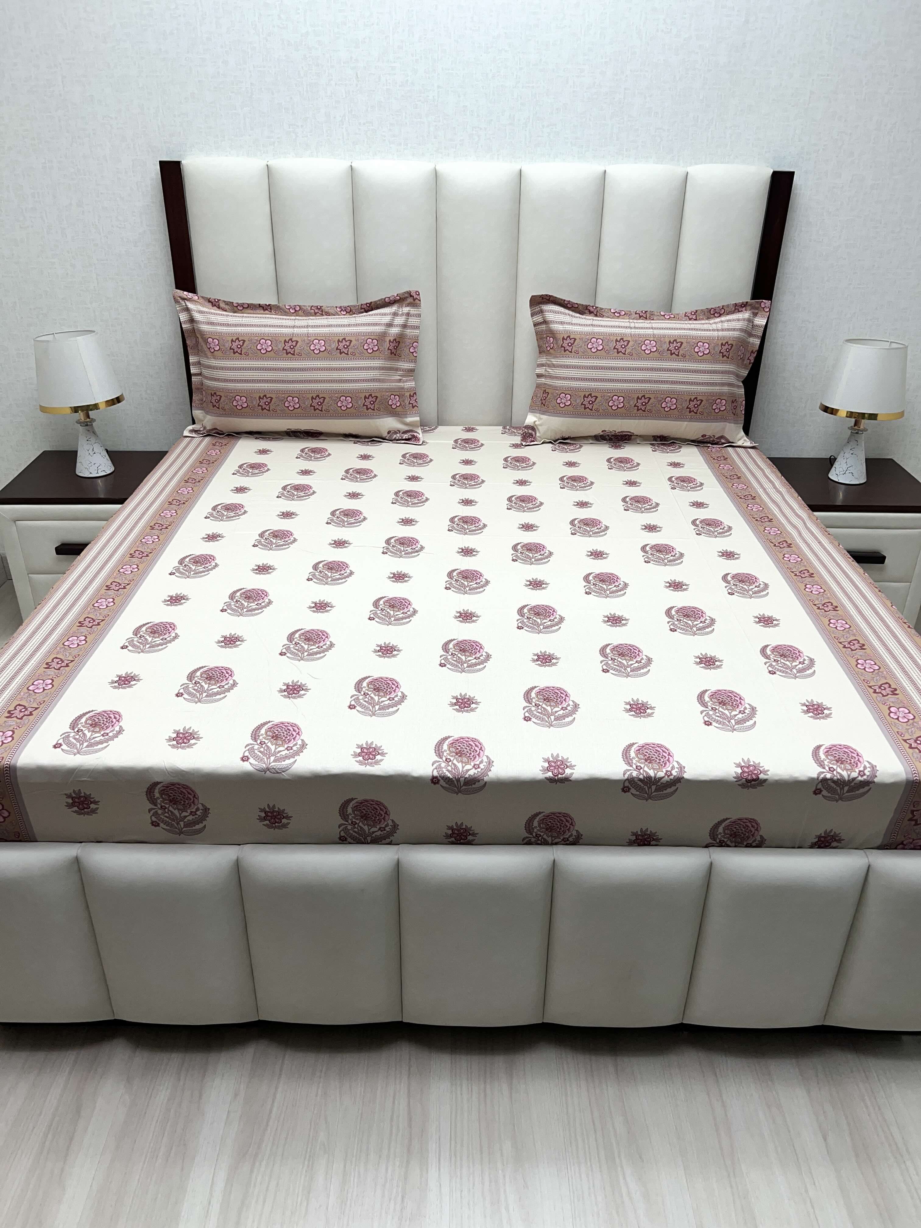 A-4470 - Pure Cotton 250 TC Queen Size Double Bedsheet (228X254) with Two Pillow Covers (43X68)