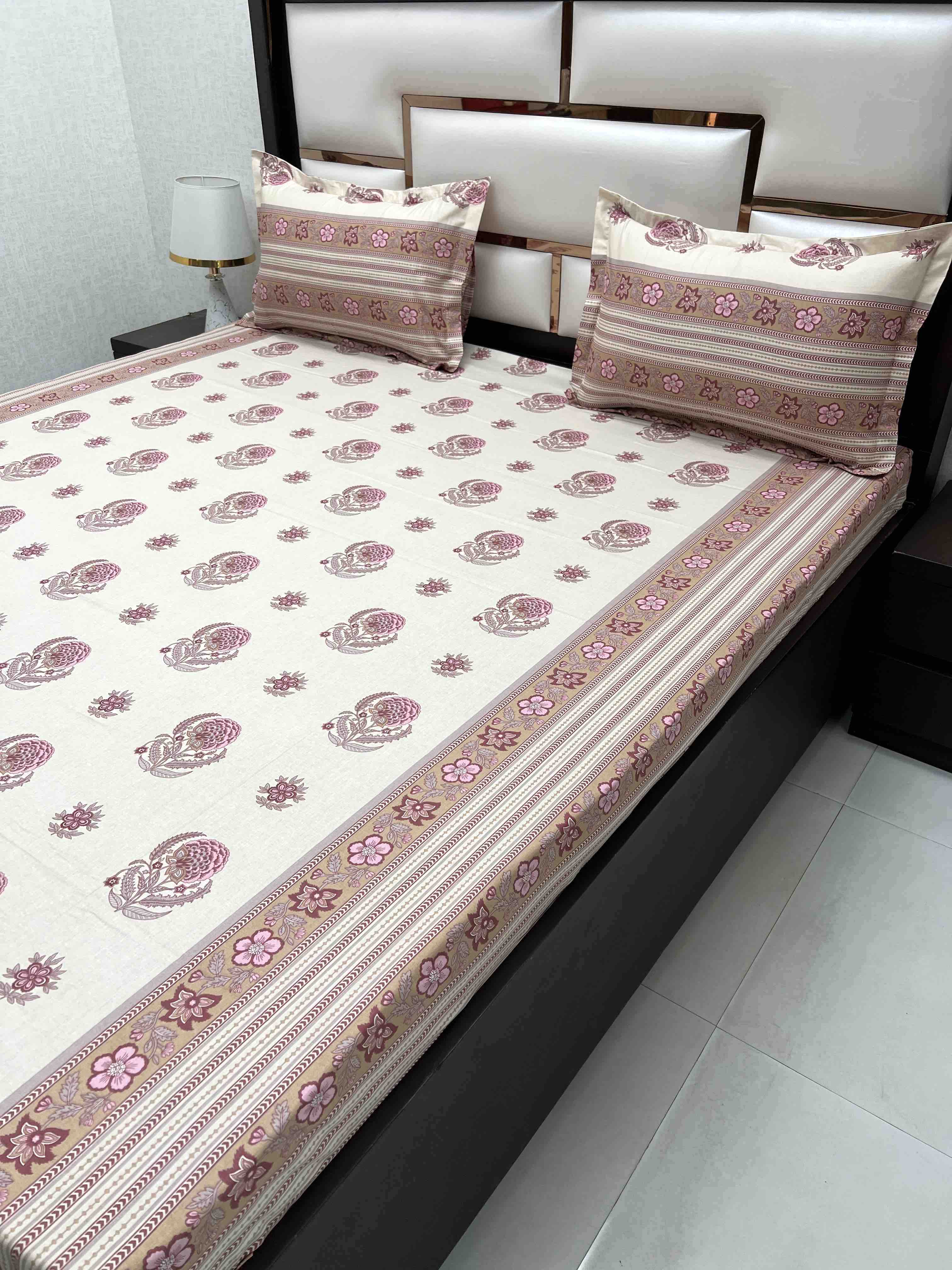 A-4470 - Pure Cotton 250 TC Queen Size Double Bedsheet (228X254) with Two Pillow Covers (43X68)