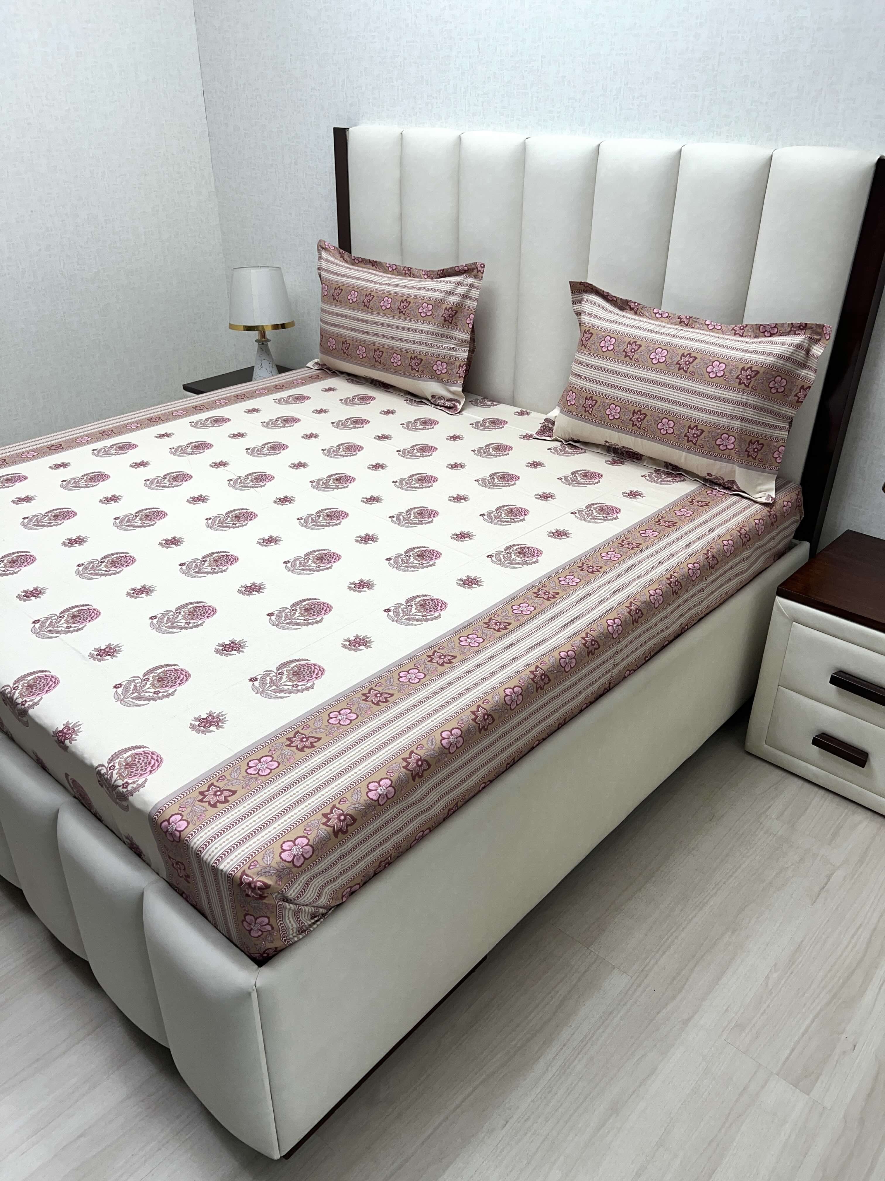 A-4470 - Pure Cotton 250 TC Queen Size Double Bedsheet (228X254) with Two Pillow Covers (43X68)