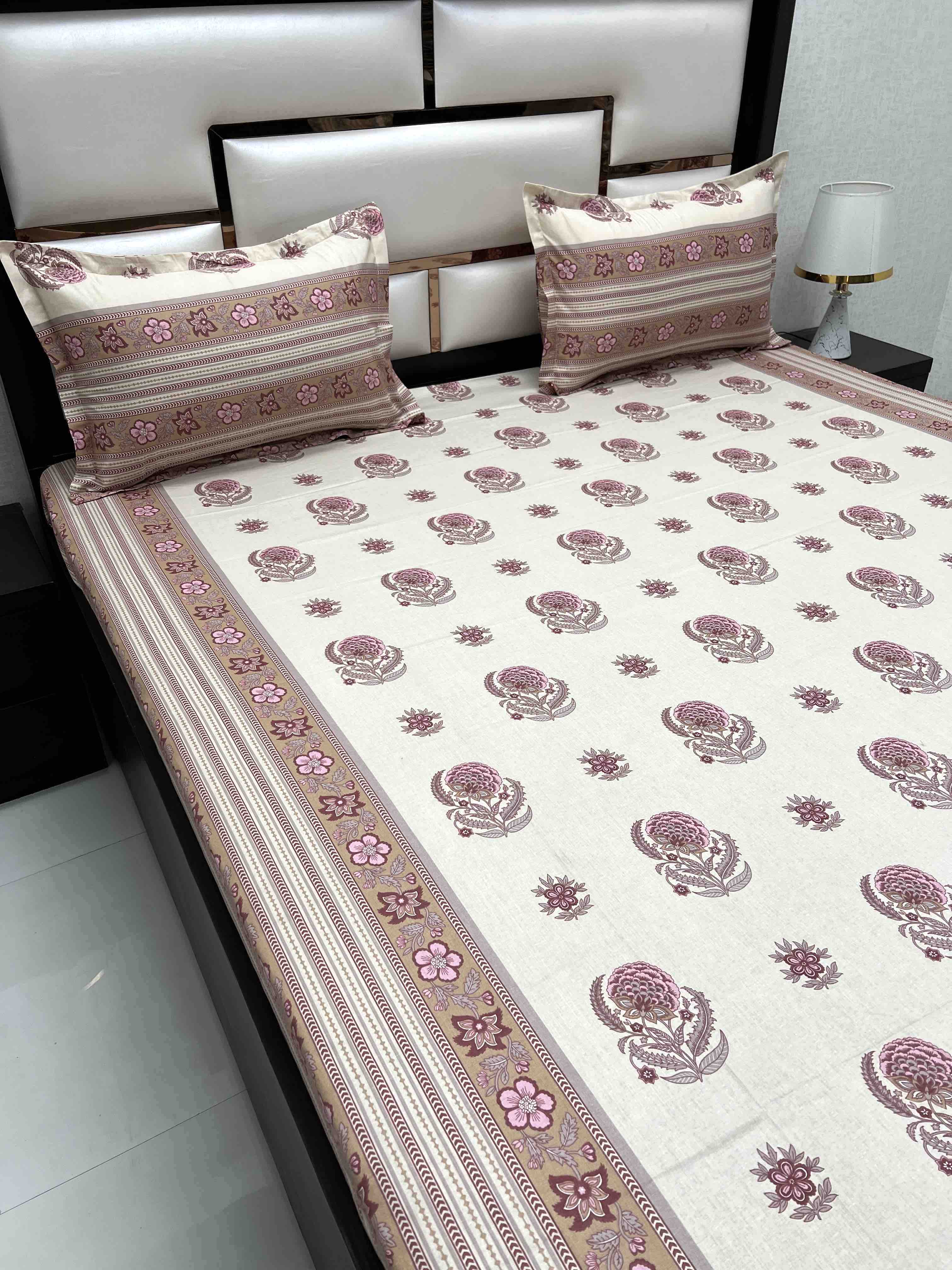 A-4470 - Pure Cotton 250 TC Queen Size Double Bedsheet (228X254) with Two Pillow Covers (43X68)