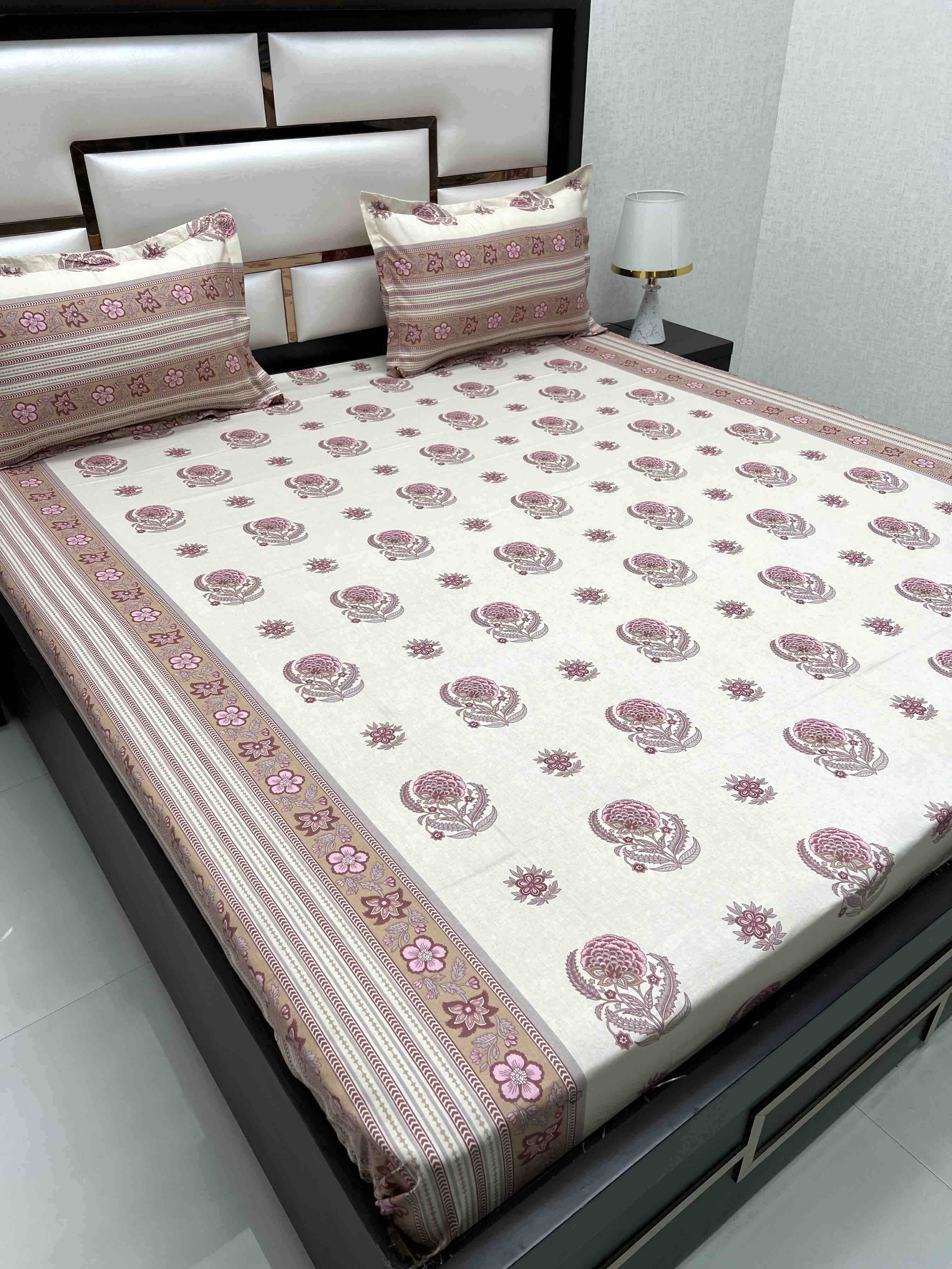 A-4470 - Pure Cotton 250 TC Queen Size Double Bedsheet (228X254) with Two Pillow Covers (43X68)