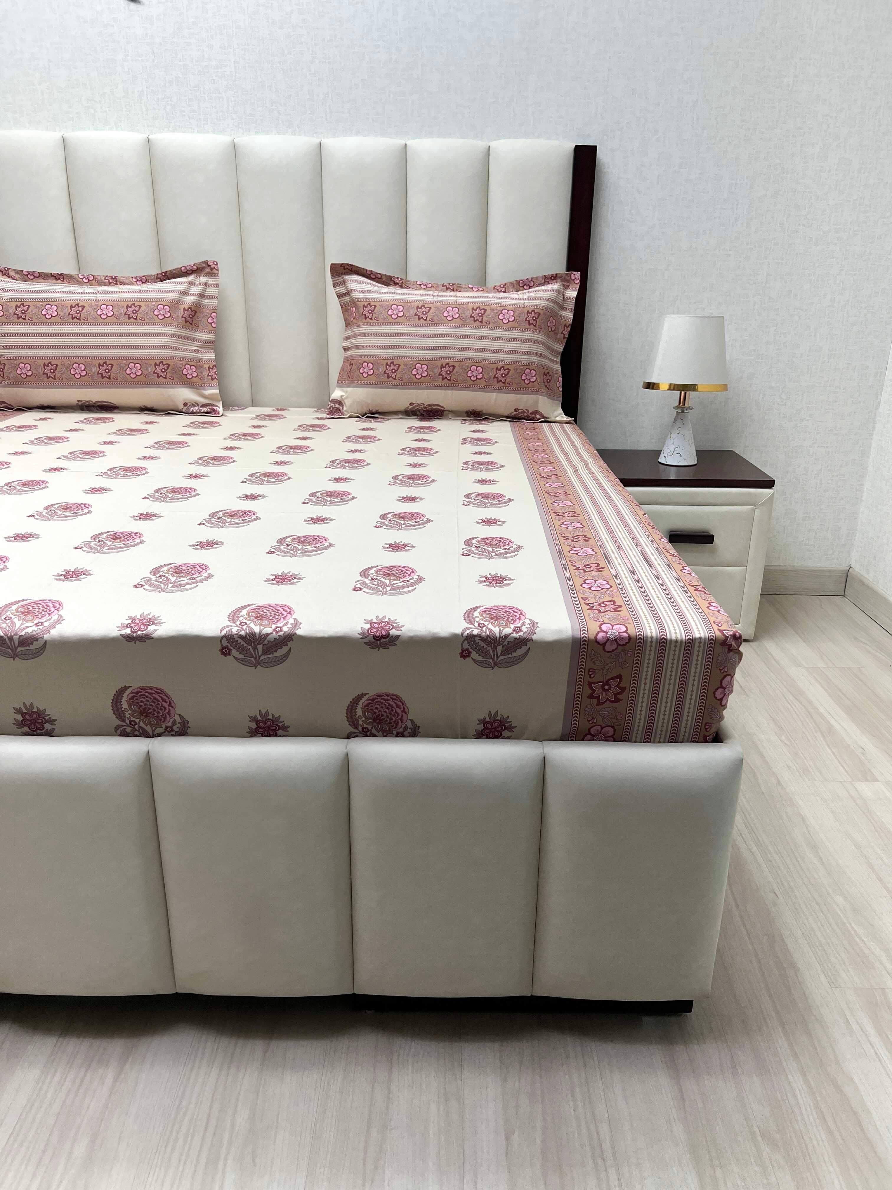 A-4470 - Pure Cotton 250 TC Queen Size Double Bedsheet (228X254) with Two Pillow Covers (43X68)