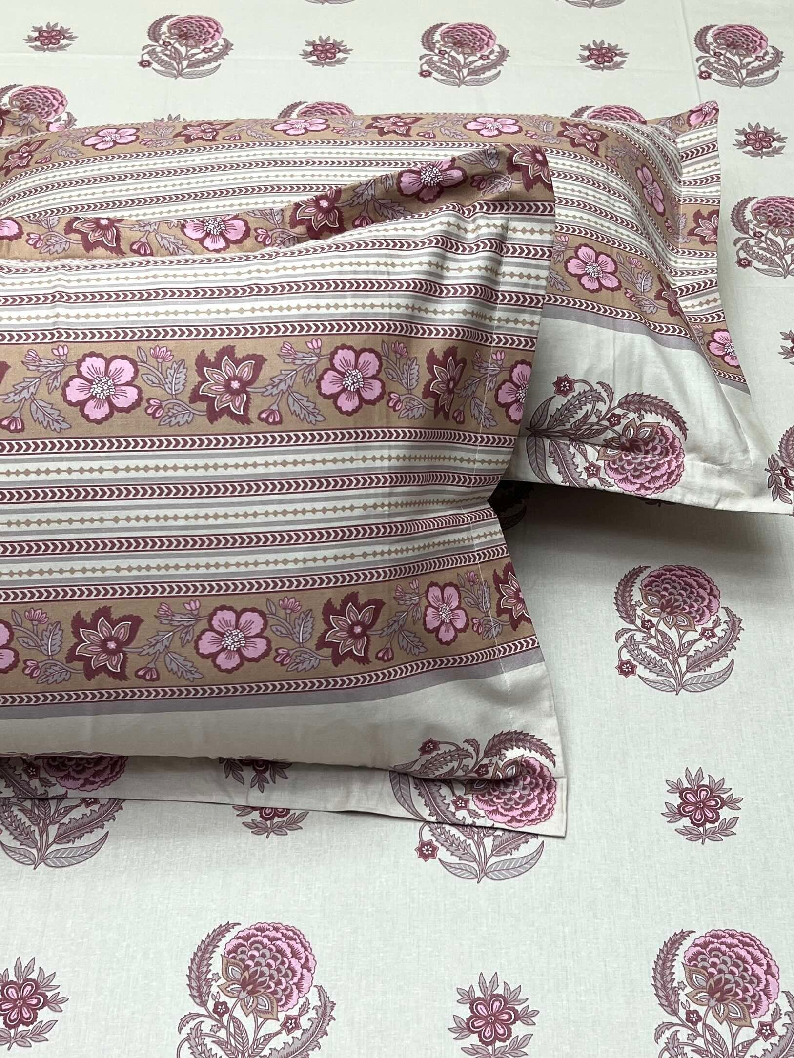 A-4470 - Pure Cotton 250 TC Queen Size Double Bedsheet (228X254) with Two Pillow Covers (43X68)