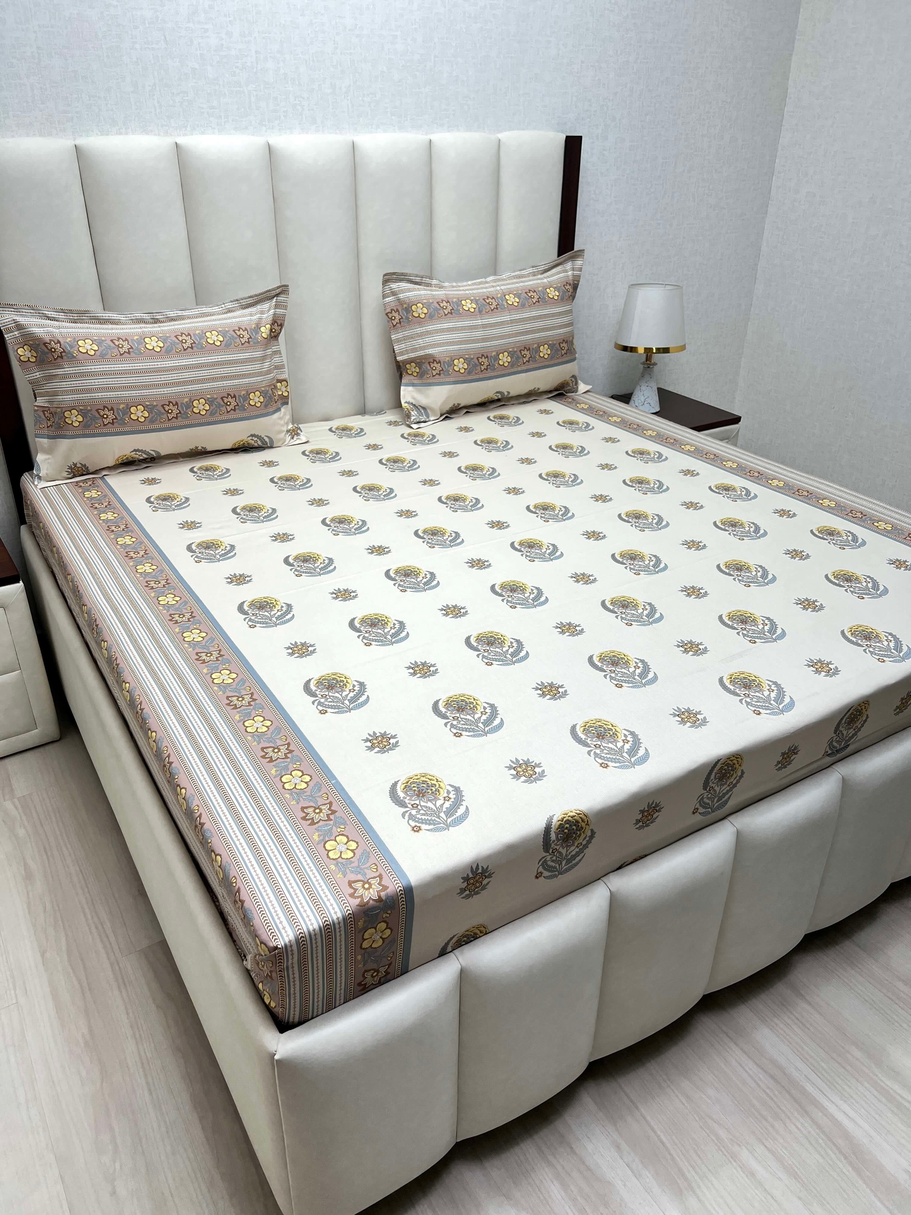 A-4471 - Pure Cotton 250 TC Queen Size Double Bedsheet (228X254) with Two Pillow Covers (43X68)