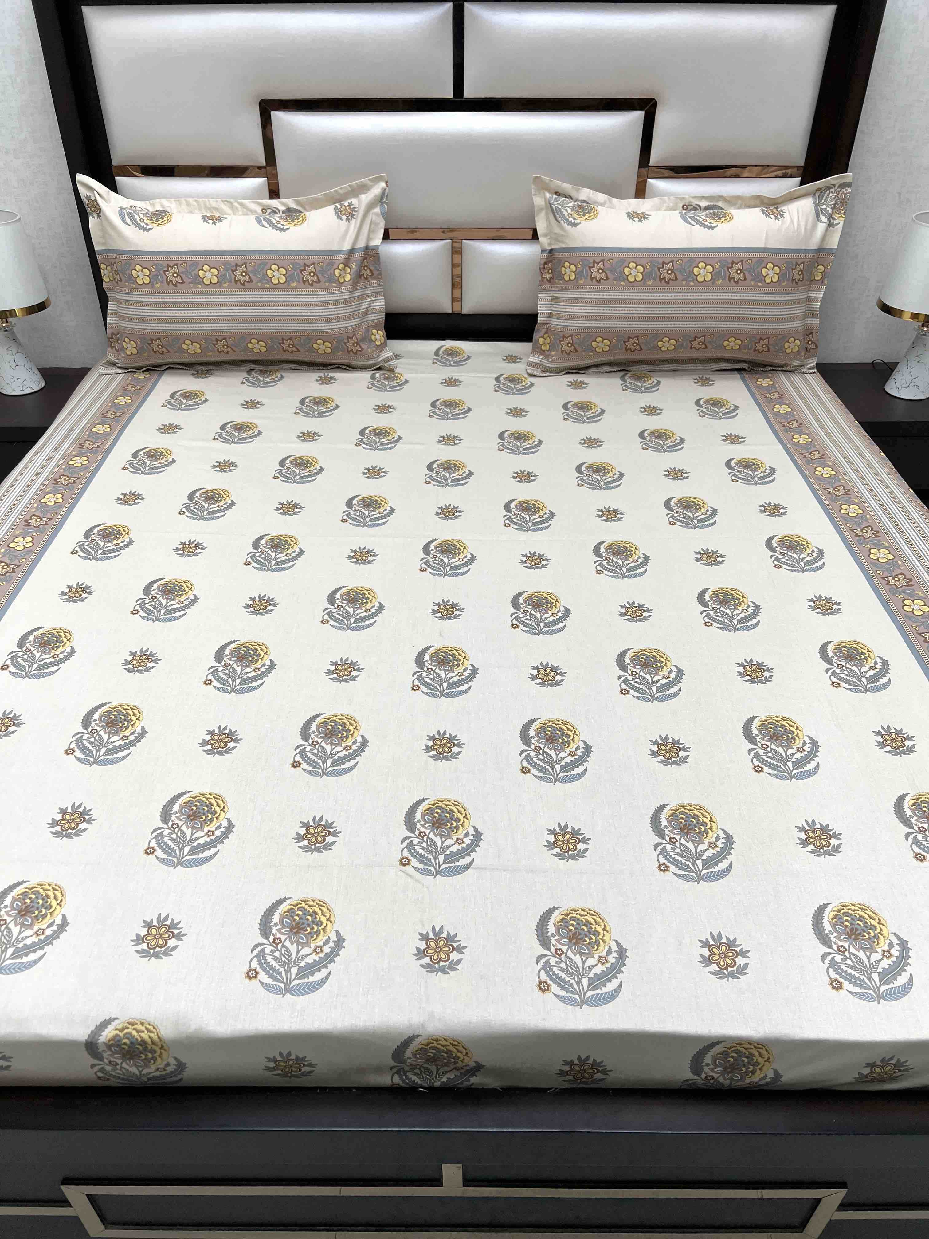 A-4471 - Pure Cotton 250 TC Queen Size Double Bedsheet (228X254) with Two Pillow Covers (43X68)