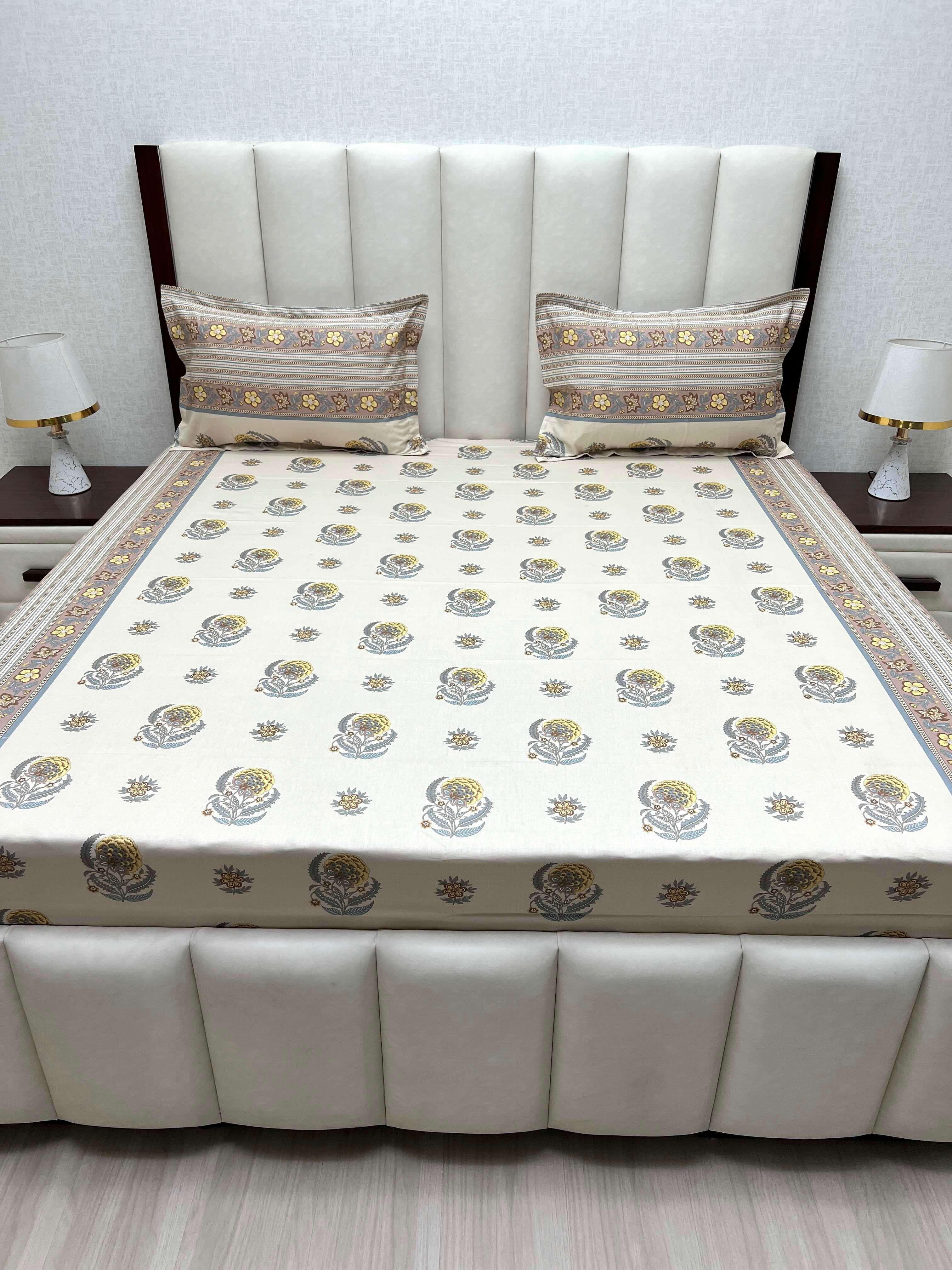 A-4471 - Pure Cotton 250 TC Queen Size Double Bedsheet (228X254) with Two Pillow Covers (43X68)