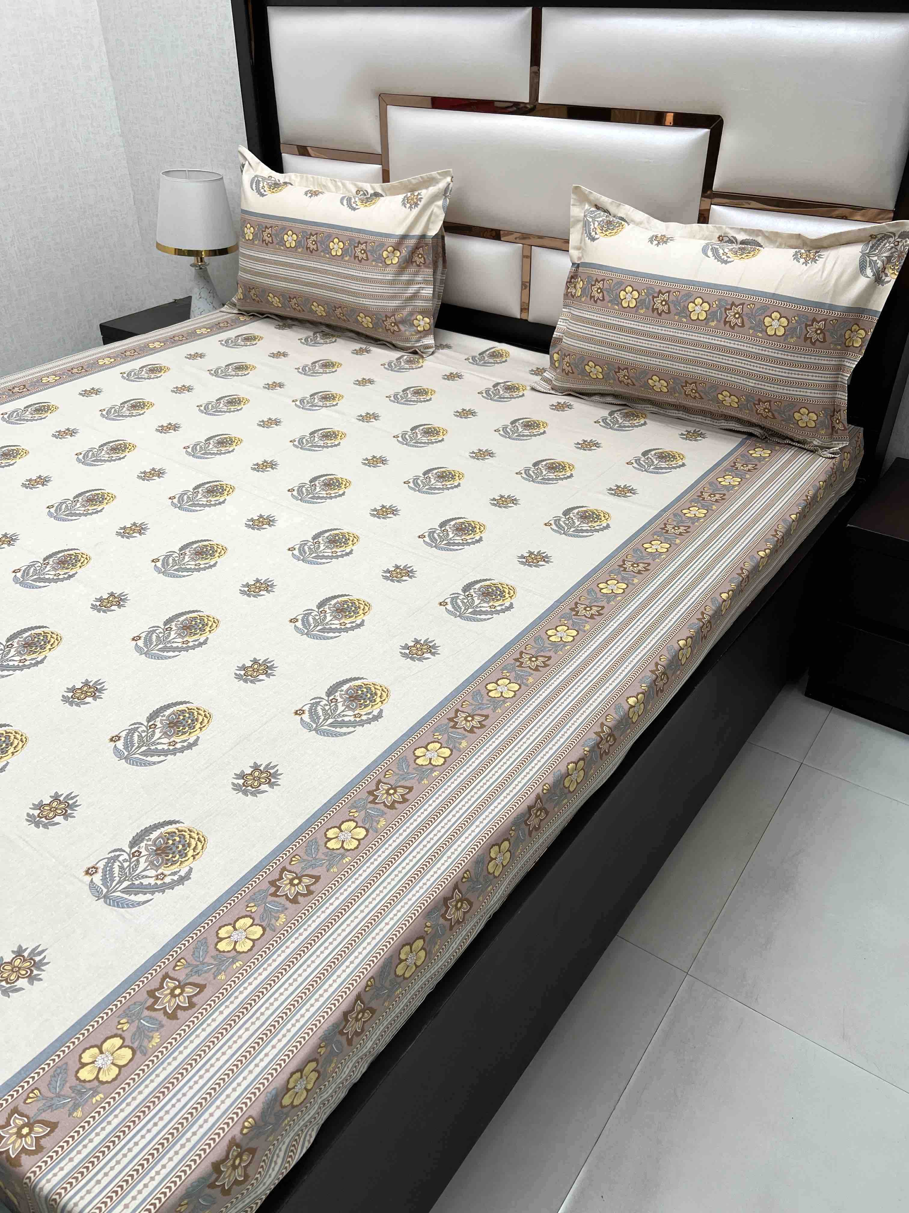 A-4471 - Pure Cotton 250 TC Queen Size Double Bedsheet (228X254) with Two Pillow Covers (43X68)