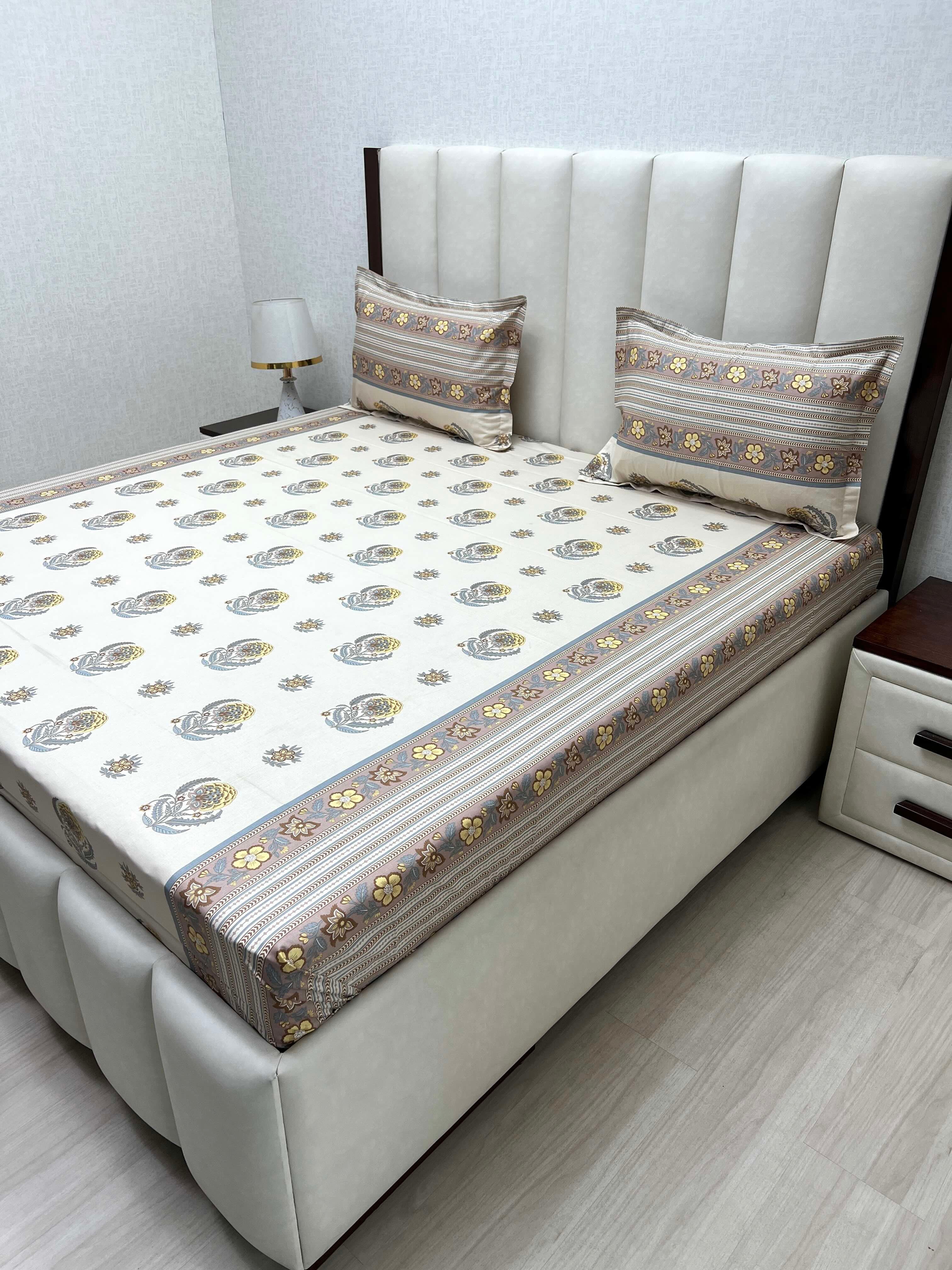 A-4471 - Pure Cotton 250 TC Queen Size Double Bedsheet (228X254) with Two Pillow Covers (43X68)