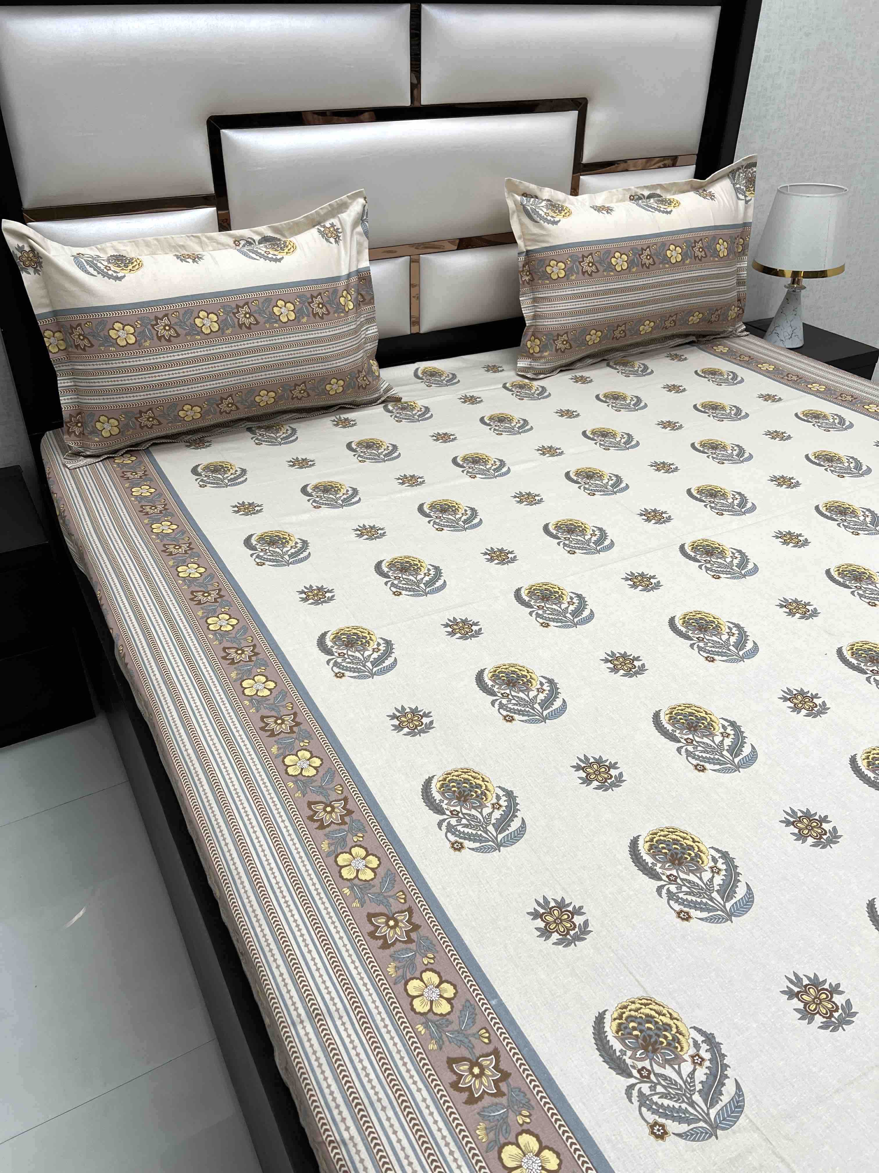 A-4471 - Pure Cotton 250 TC Queen Size Double Bedsheet (228X254) with Two Pillow Covers (43X68)