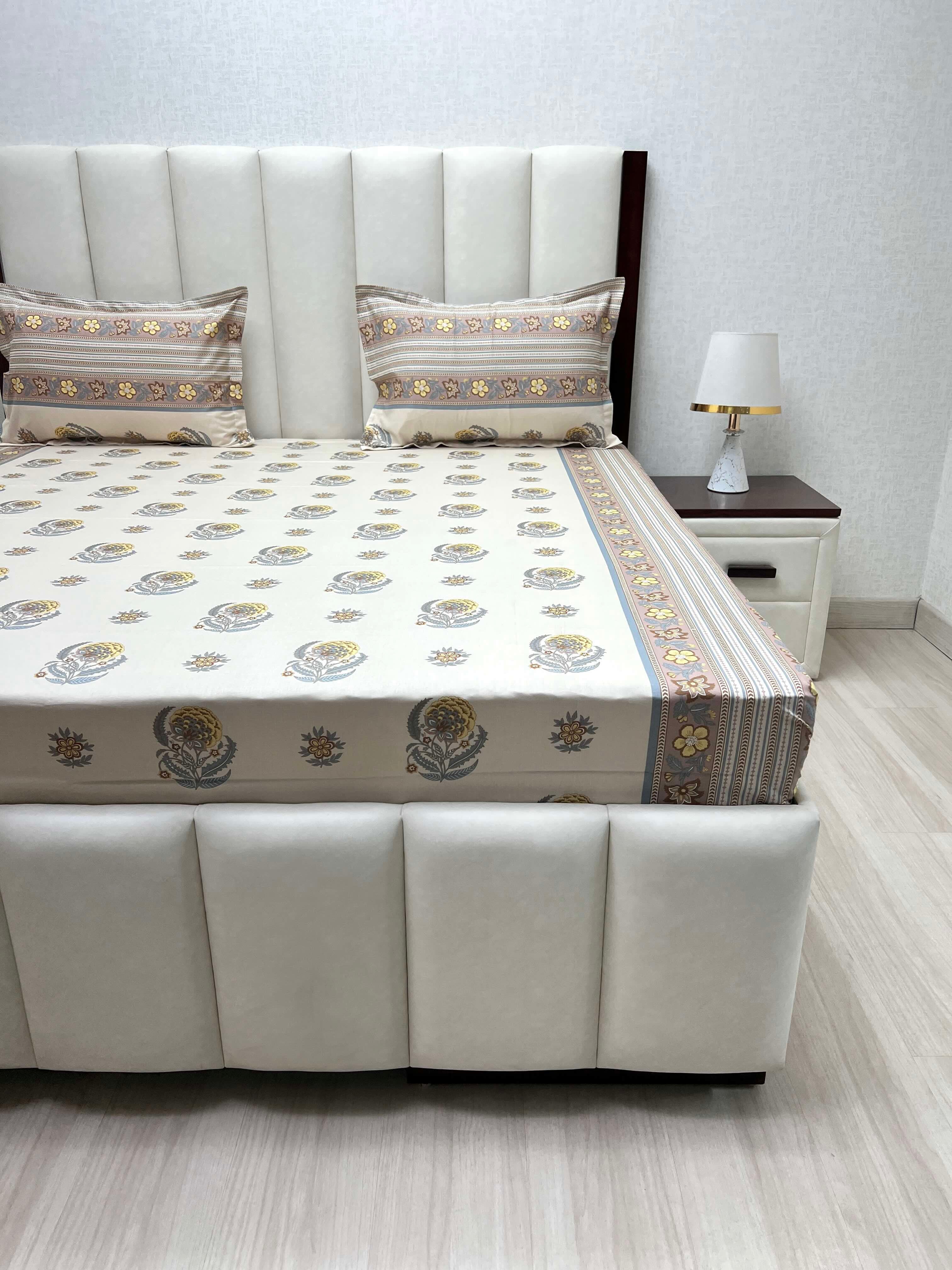 A-4471 - Pure Cotton 250 TC Queen Size Double Bedsheet (228X254) with Two Pillow Covers (43X68)