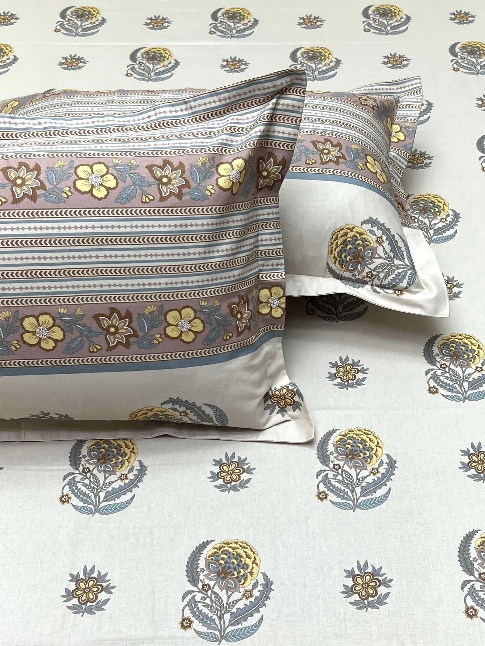 A-4471 - Pure Cotton 250 TC Queen Size Double Bedsheet (228X254) with Two Pillow Covers (43X68)