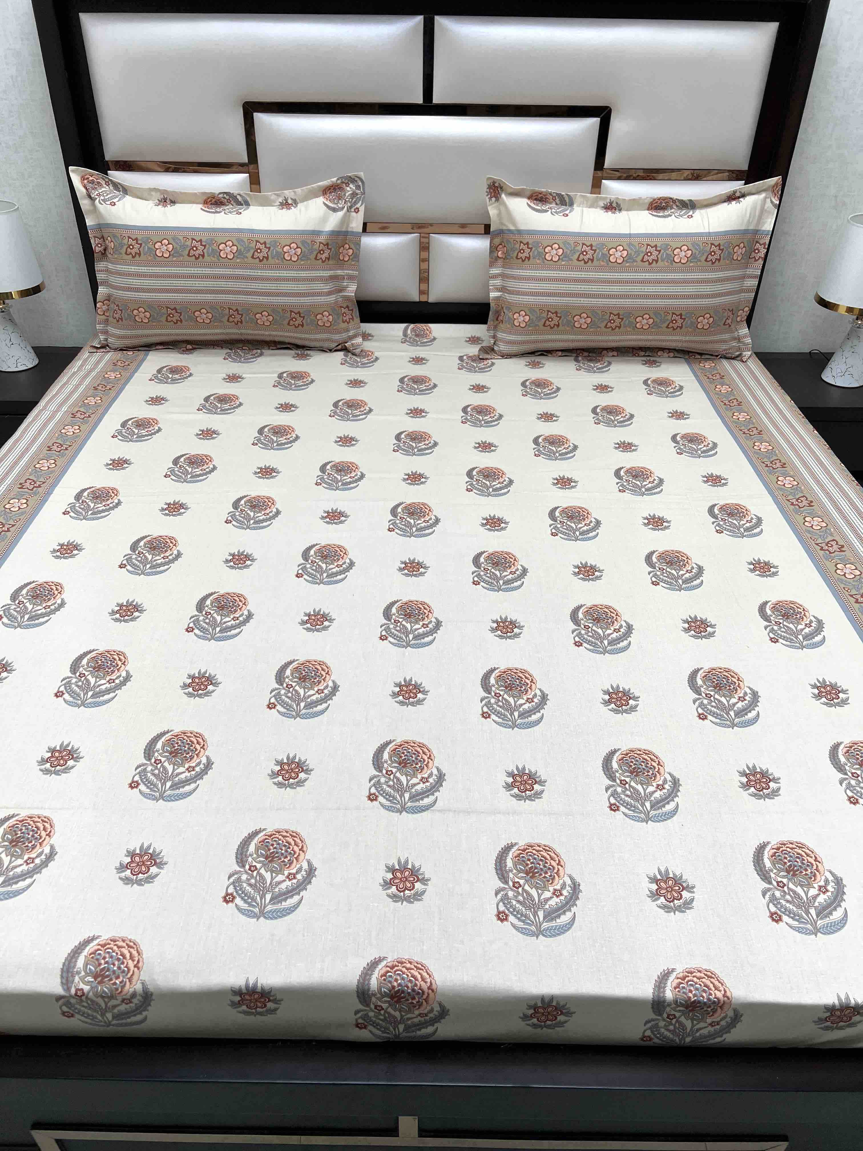 A-4472 - Pure Cotton 250 TC Queen Size Double Bedsheet (228X254) with Two Pillow Covers (43X68)