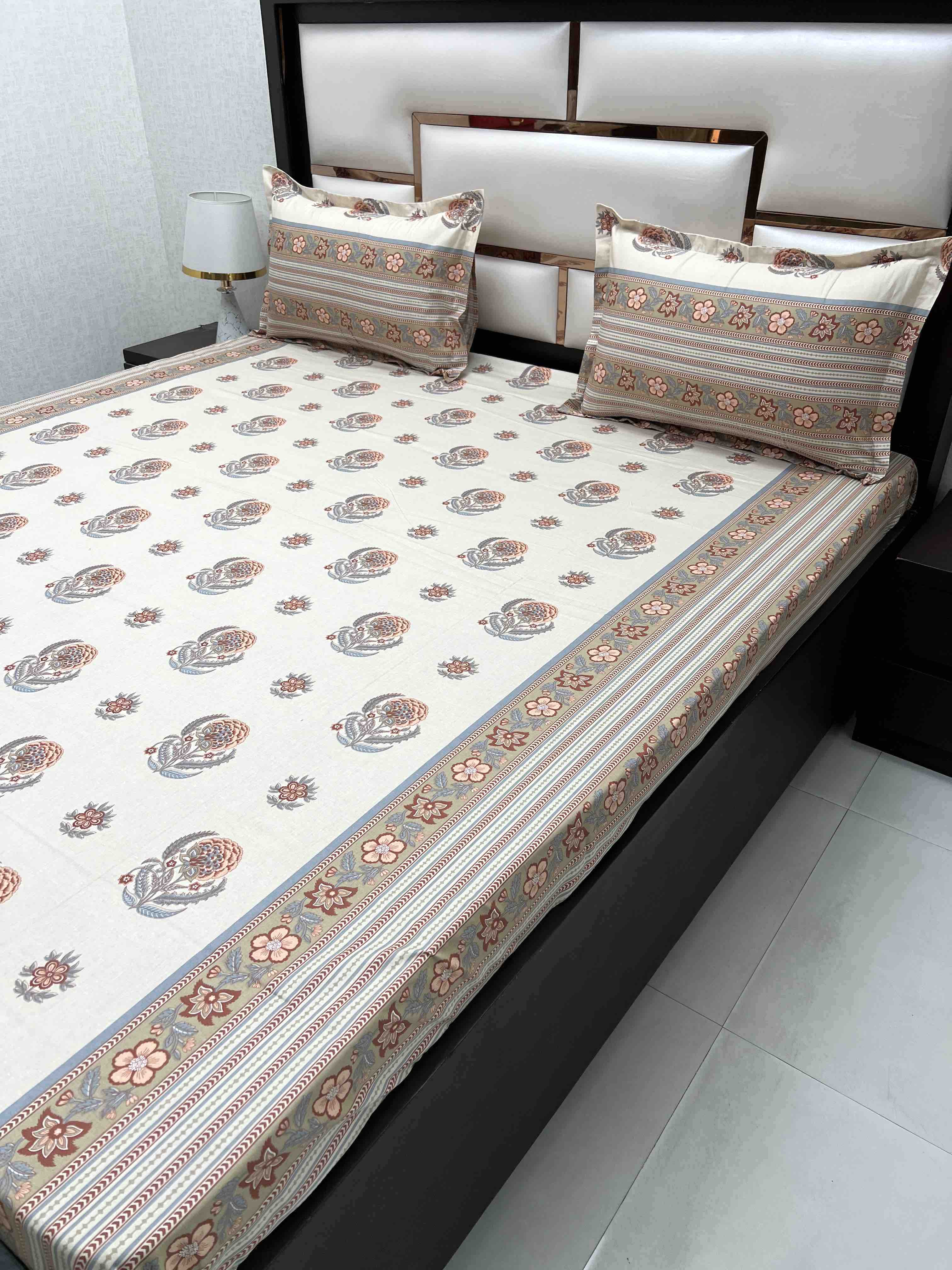 A-4472 - Pure Cotton 250 TC Queen Size Double Bedsheet (228X254) with Two Pillow Covers (43X68)