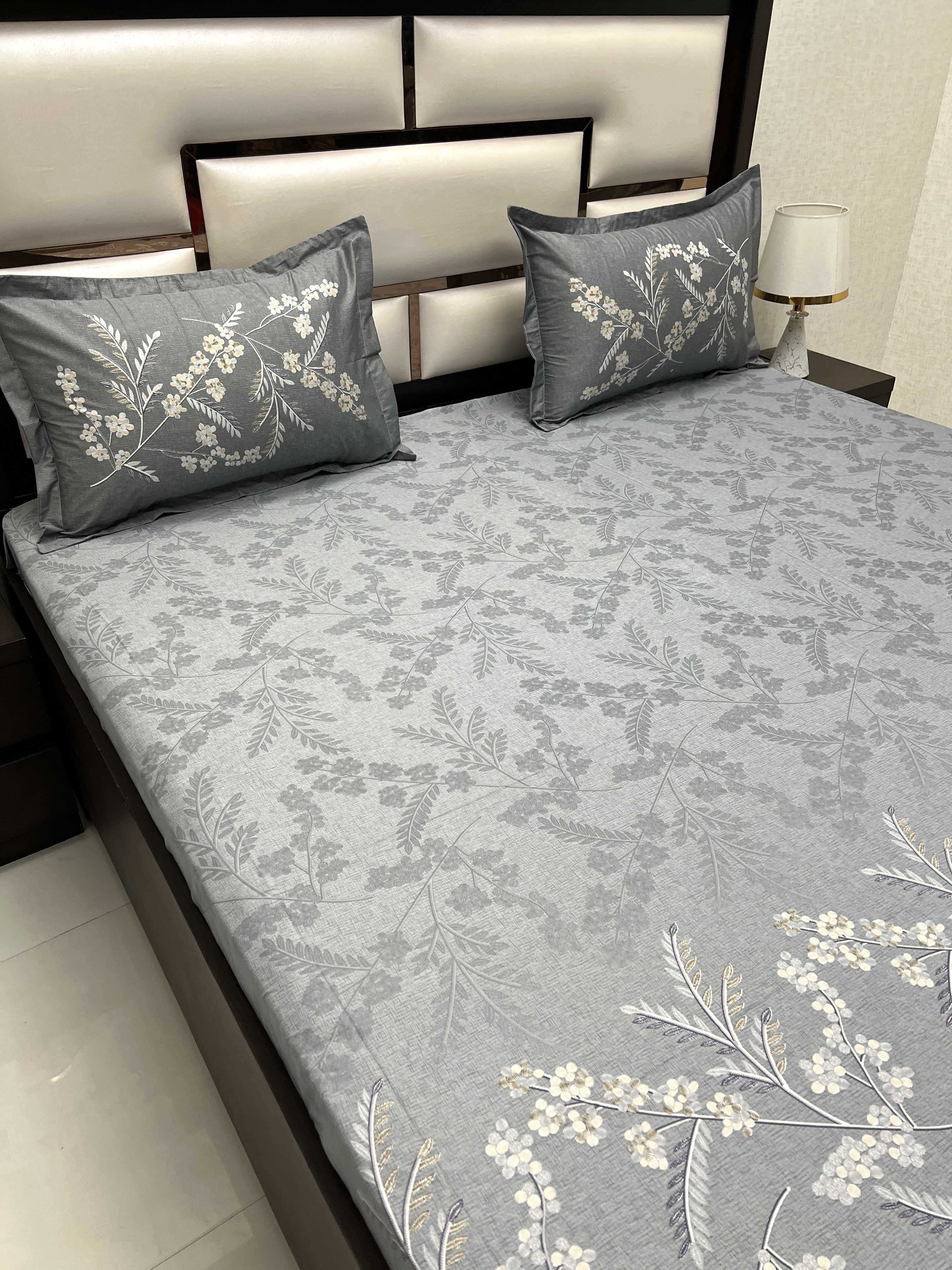 A-4478 - Pure Cotton 300 TC King Size Digital Print Double Bedsheet (274X274) with Two Pillow Covers (50X76)