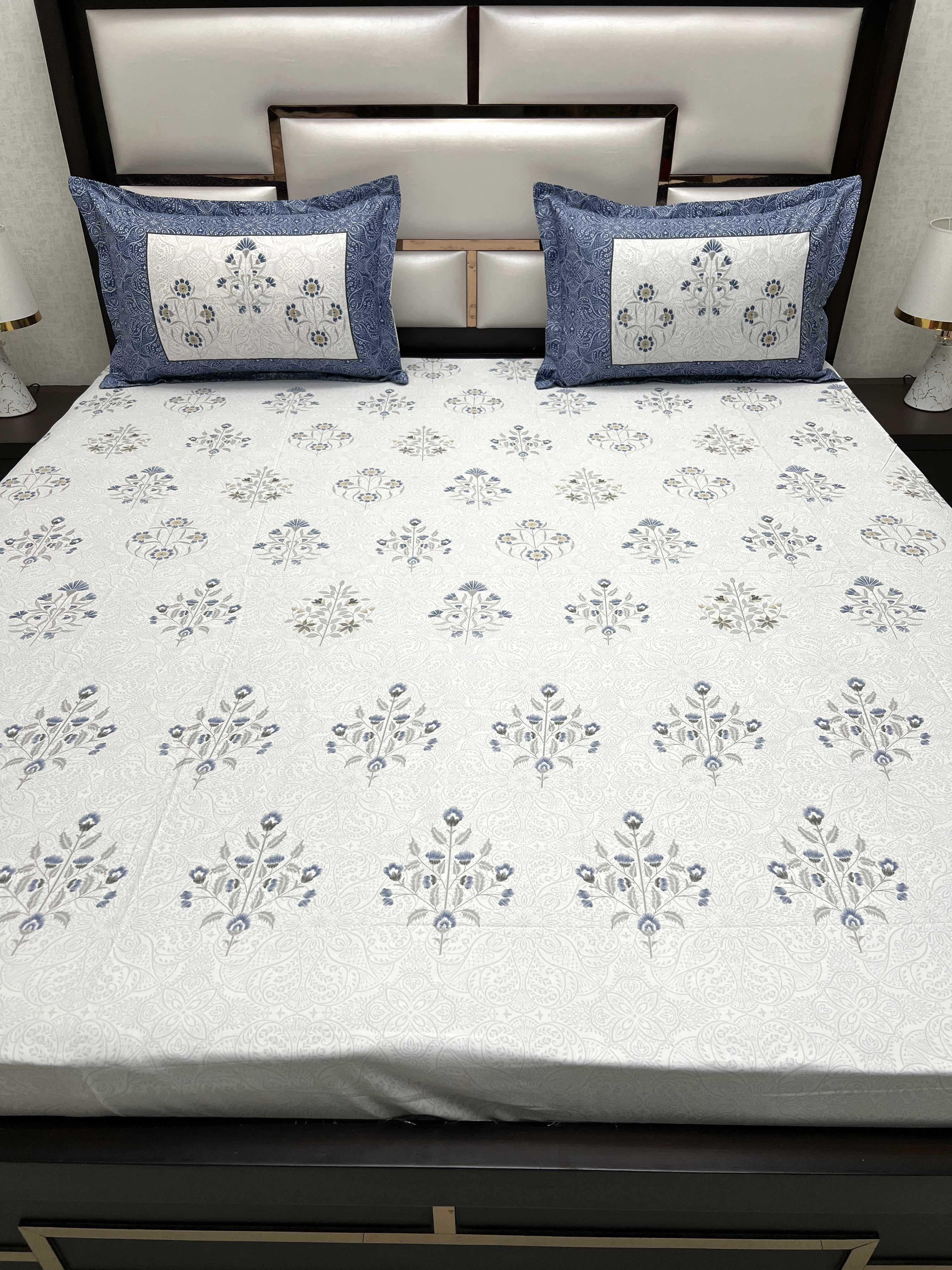 A-4482 - Pure Cotton 300 TC King Size Digital Print Double Bedsheet (274X274) with Two Pillow Covers (50X76)