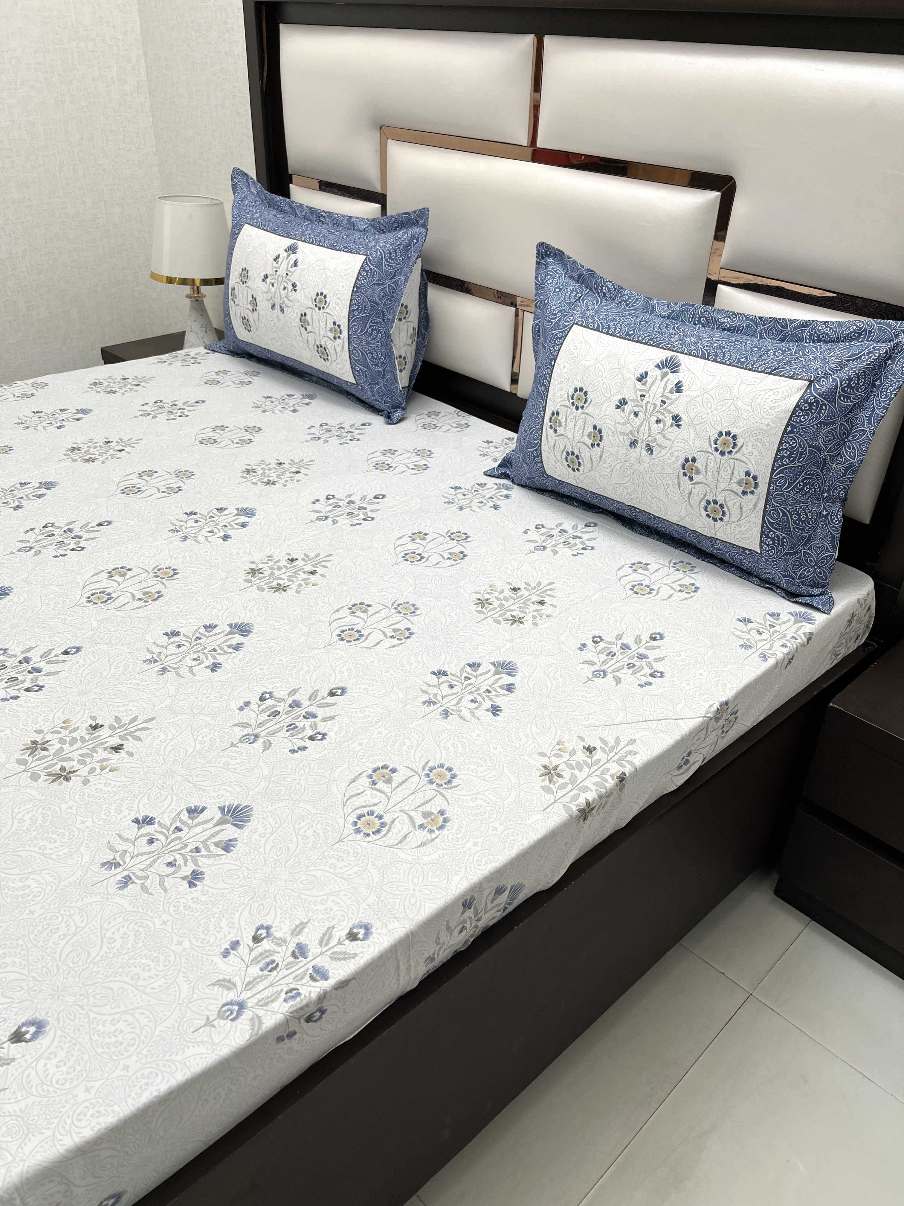 A-4482 - Pure Cotton 300 TC King Size Digital Print Double Bedsheet (274X274) with Two Pillow Covers (50X76)