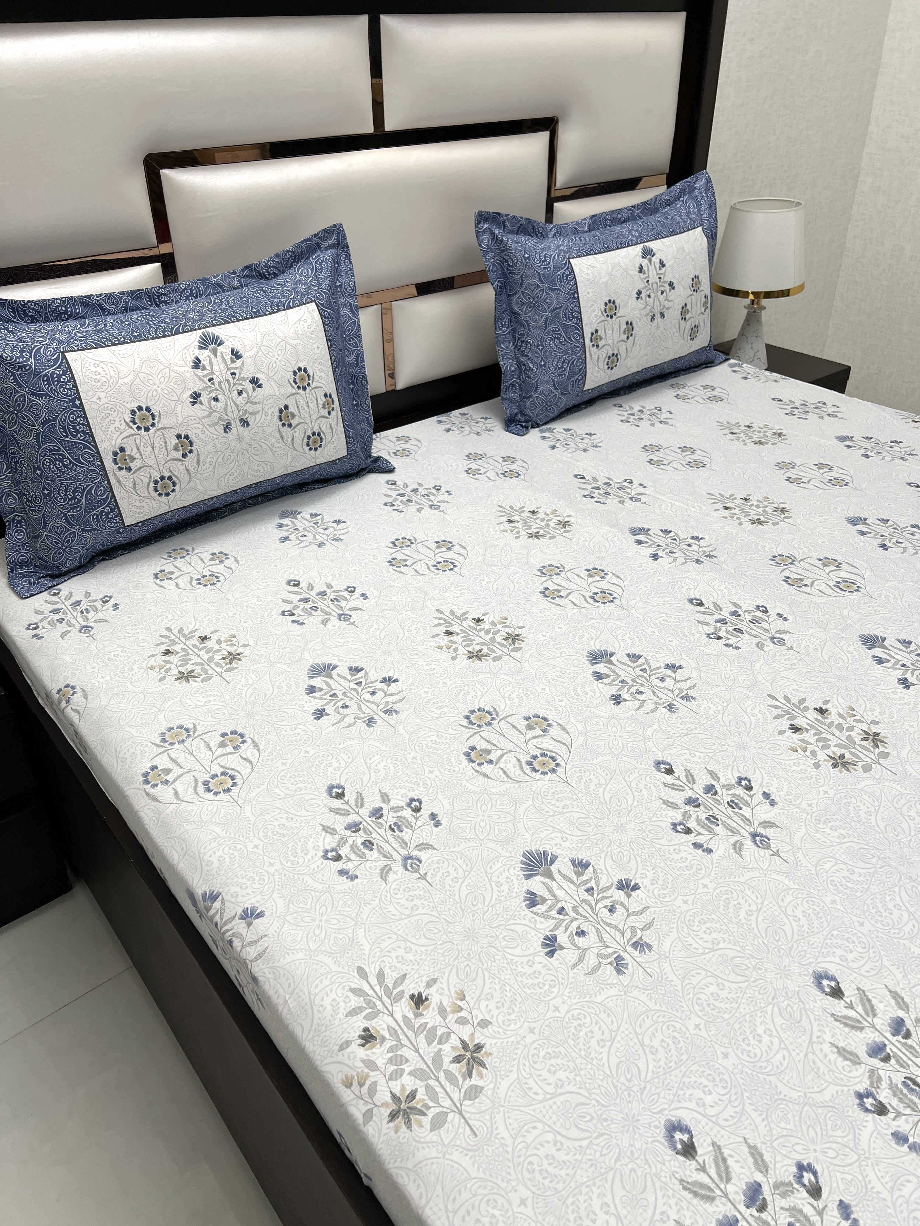 A-4482 - Pure Cotton 300 TC King Size Digital Print Double Bedsheet (274X274) with Two Pillow Covers (50X76)