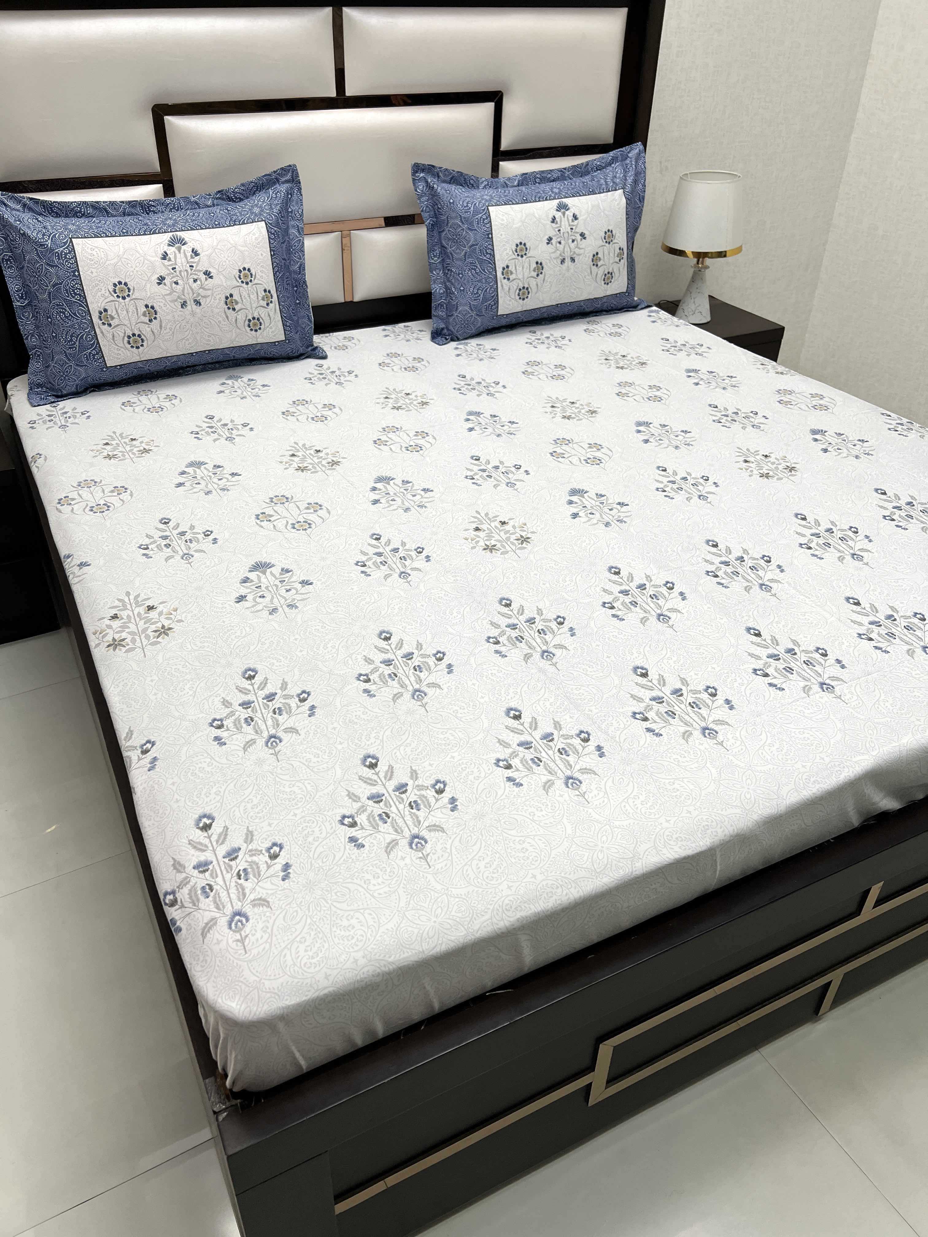 A-4482 - Pure Cotton 300 TC King Size Digital Print Double Bedsheet (274X274) with Two Pillow Covers (50X76)