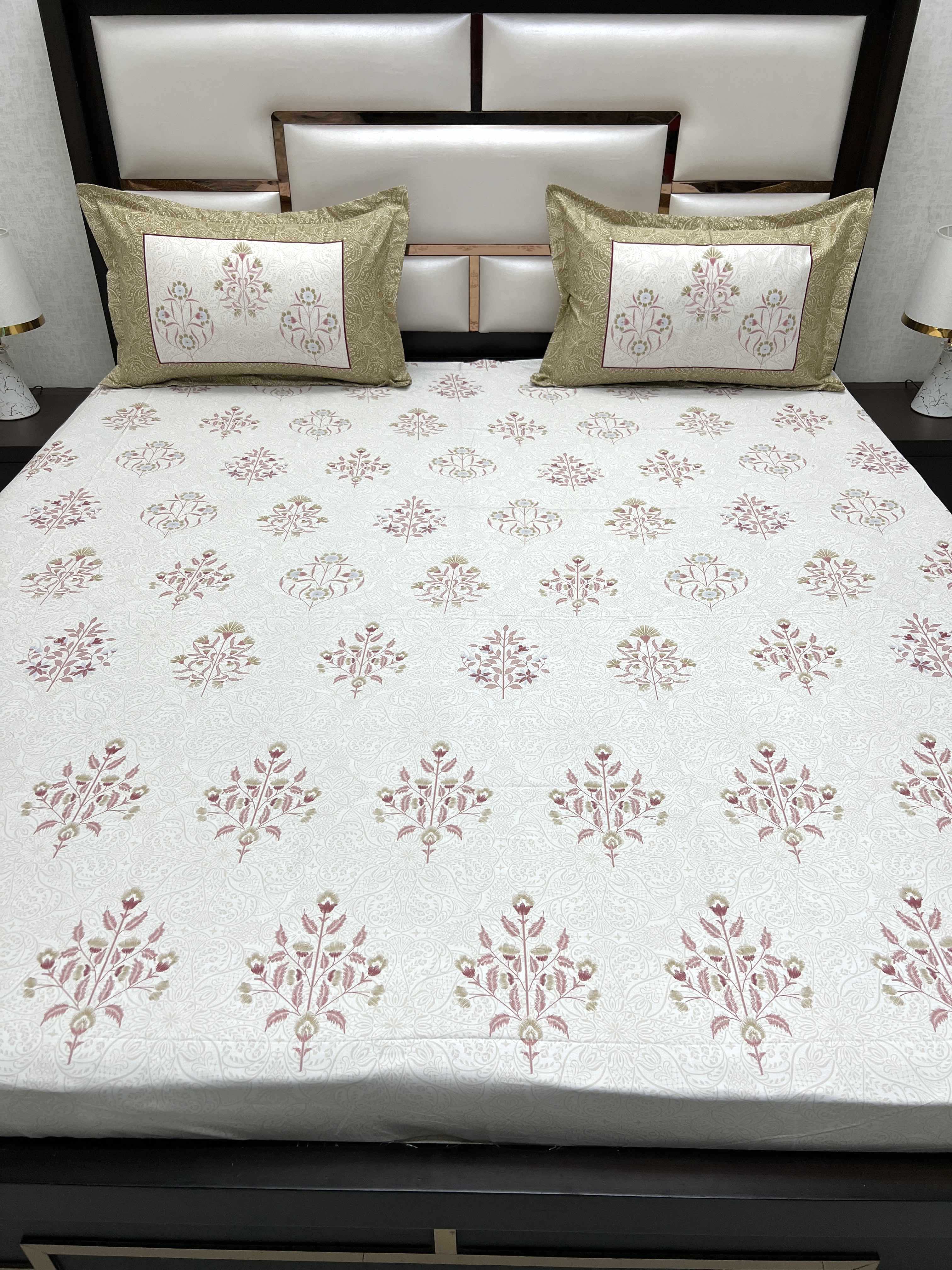 A-4483 - Pure Cotton 300 TC King Size Digital Print Double Bedsheet (274X274) with Two Pillow Covers (50X76)