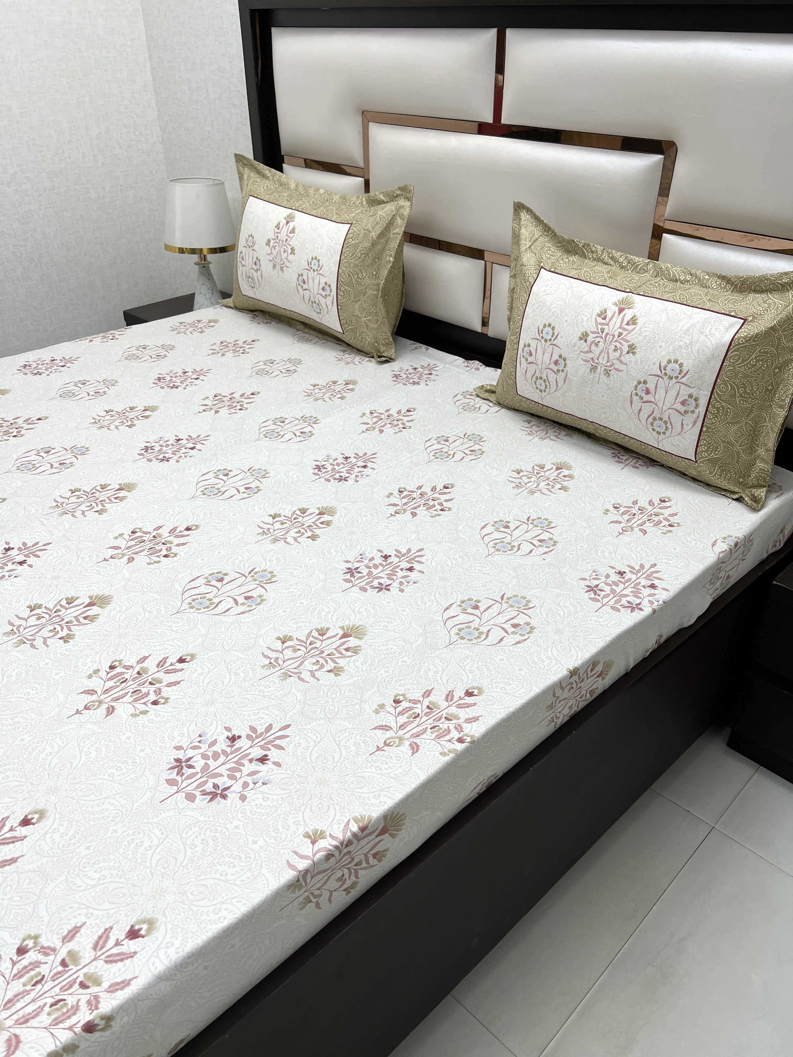 A-4483 - Pure Cotton 300 TC King Size Digital Print Double Bedsheet (274X274) with Two Pillow Covers (50X76)