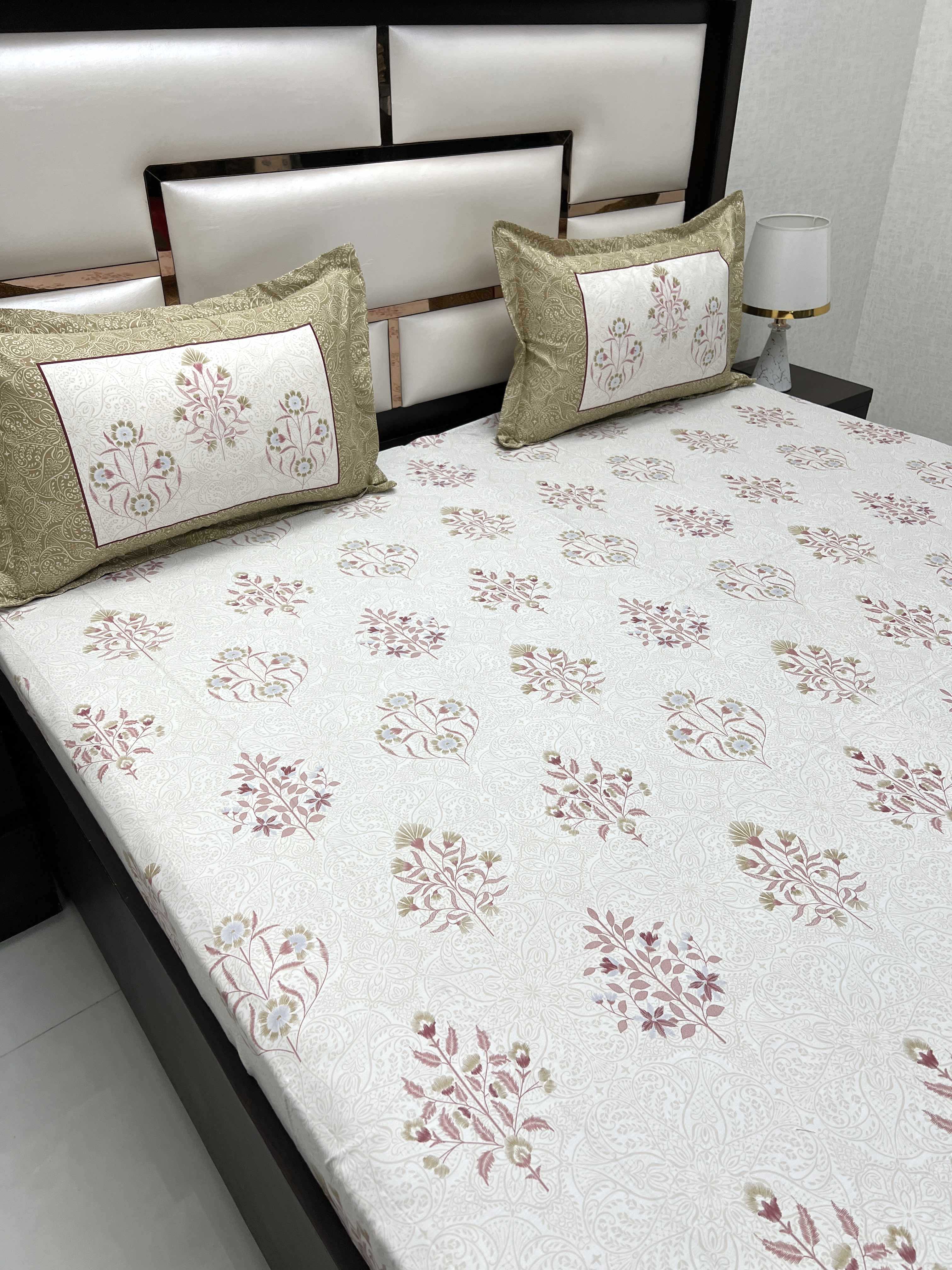 A-4483 - Pure Cotton 300 TC King Size Digital Print Double Bedsheet (274X274) with Two Pillow Covers (50X76)