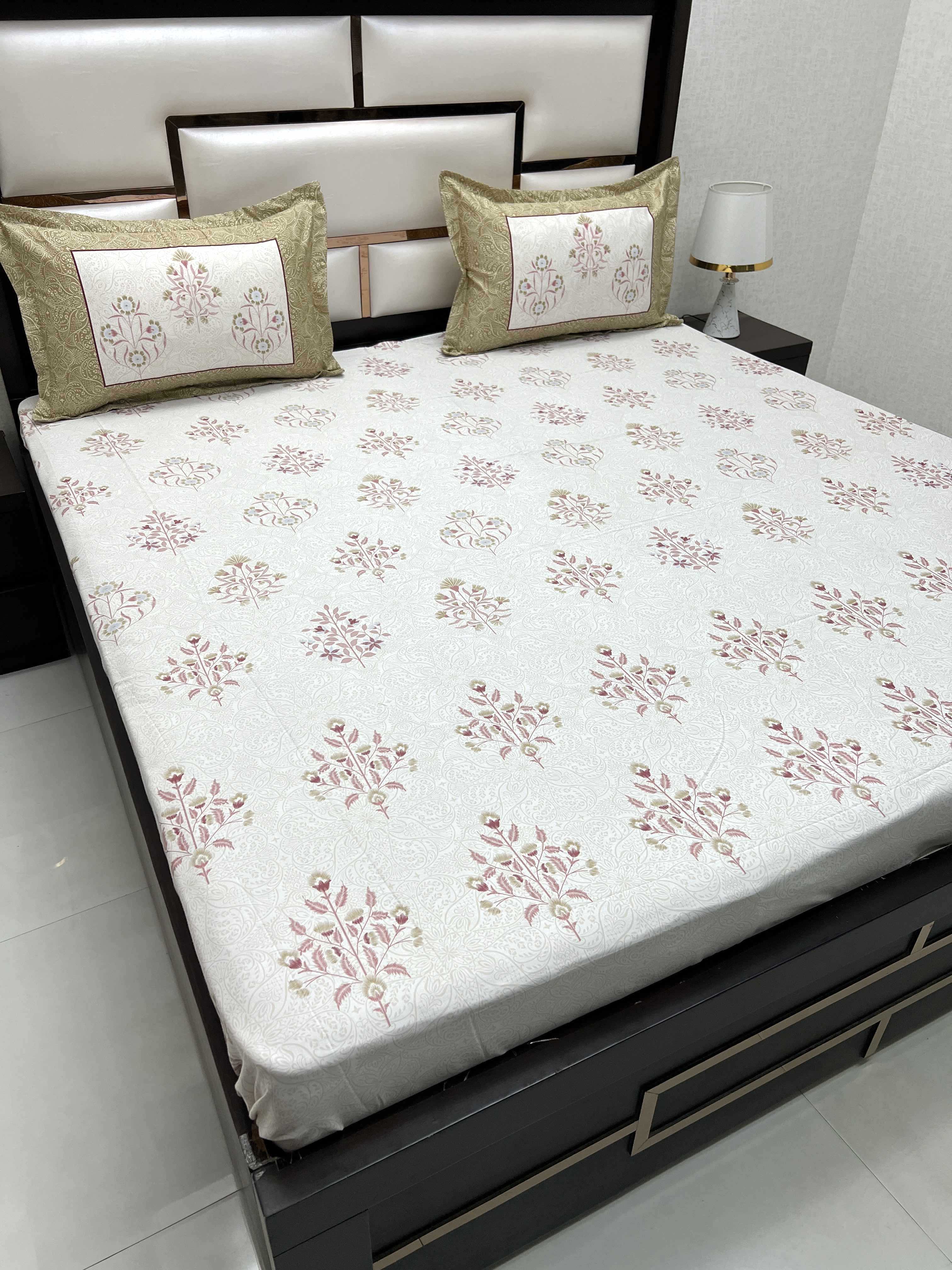 A-4483 - Pure Cotton 300 TC King Size Digital Print Double Bedsheet (274X274) with Two Pillow Covers (50X76)