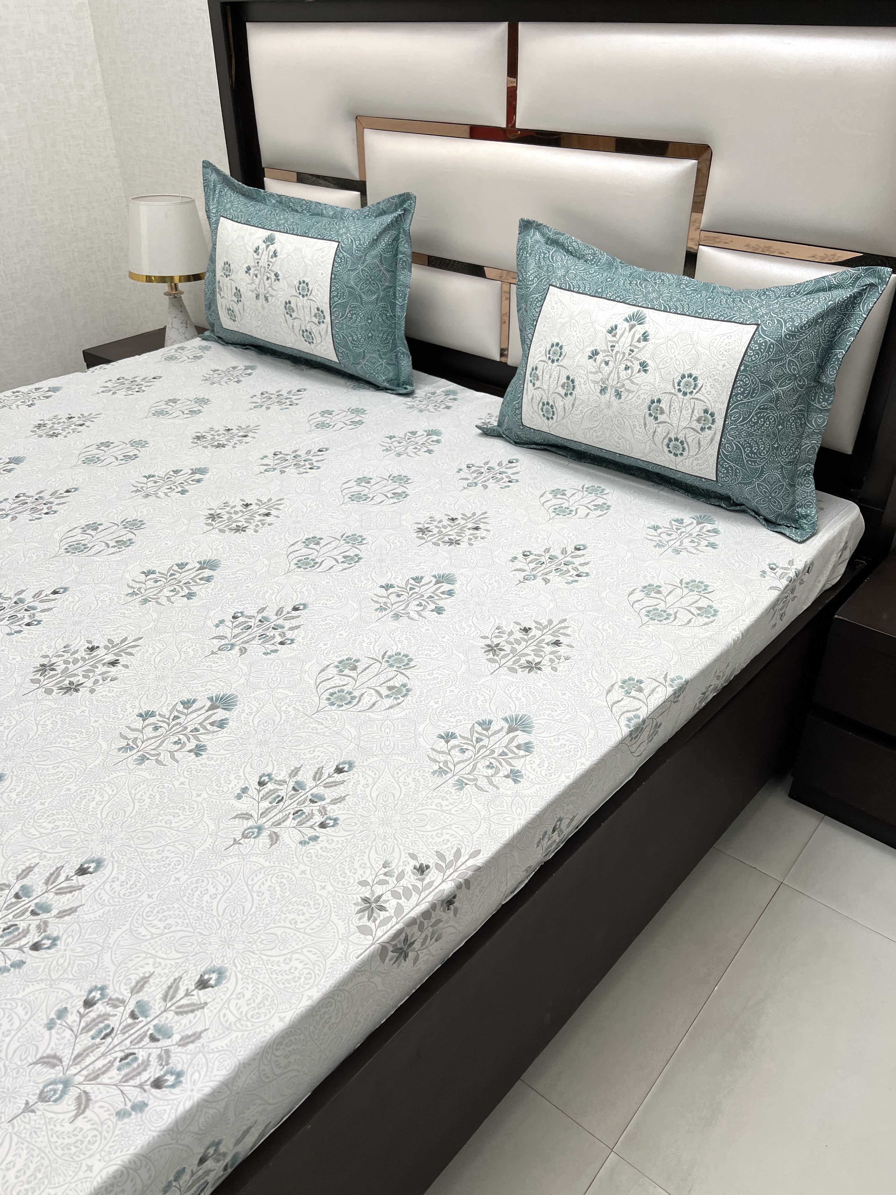 A-4484 - Pure Cotton 300 TC King Size Digital Print Double Bedsheet (274X274) with Two Pillow Covers (50X76)