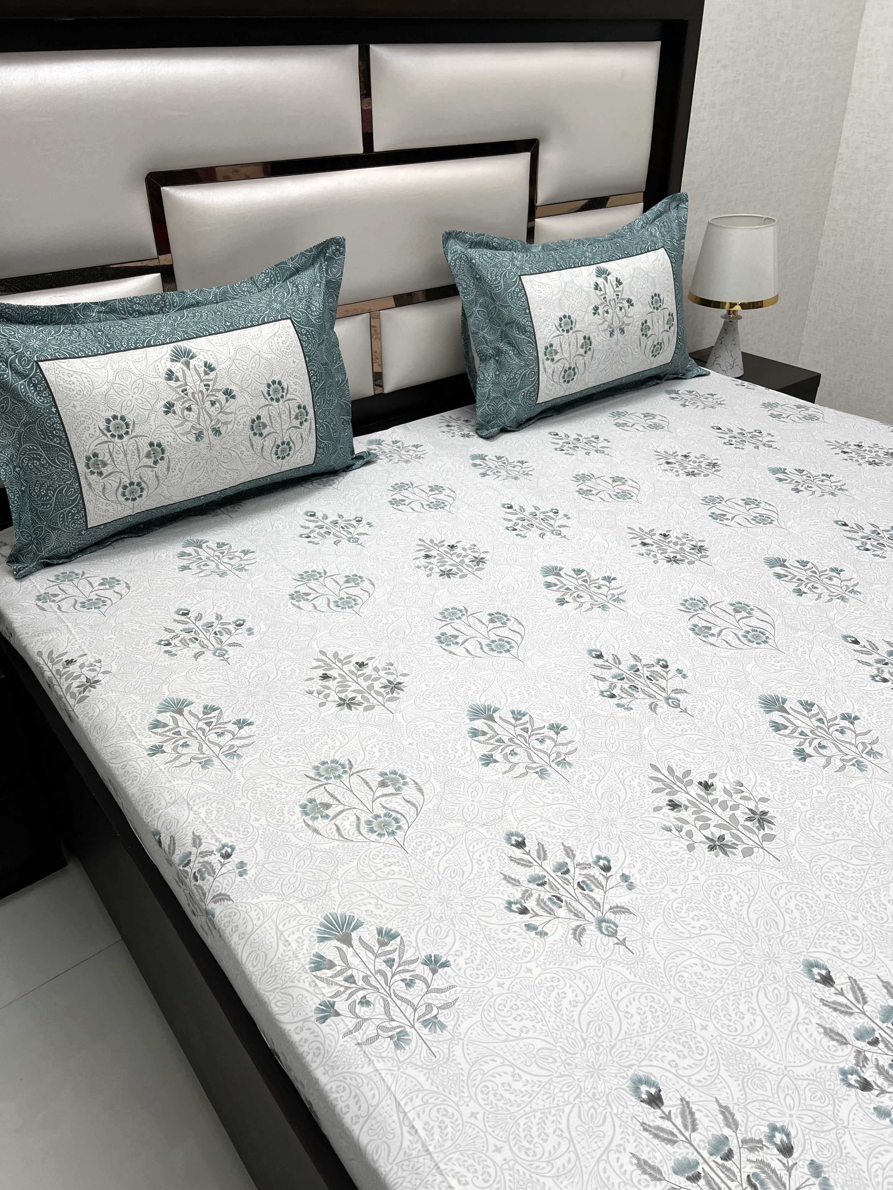 A-4484 - Pure Cotton 300 TC King Size Digital Print Double Bedsheet (274X274) with Two Pillow Covers (50X76)