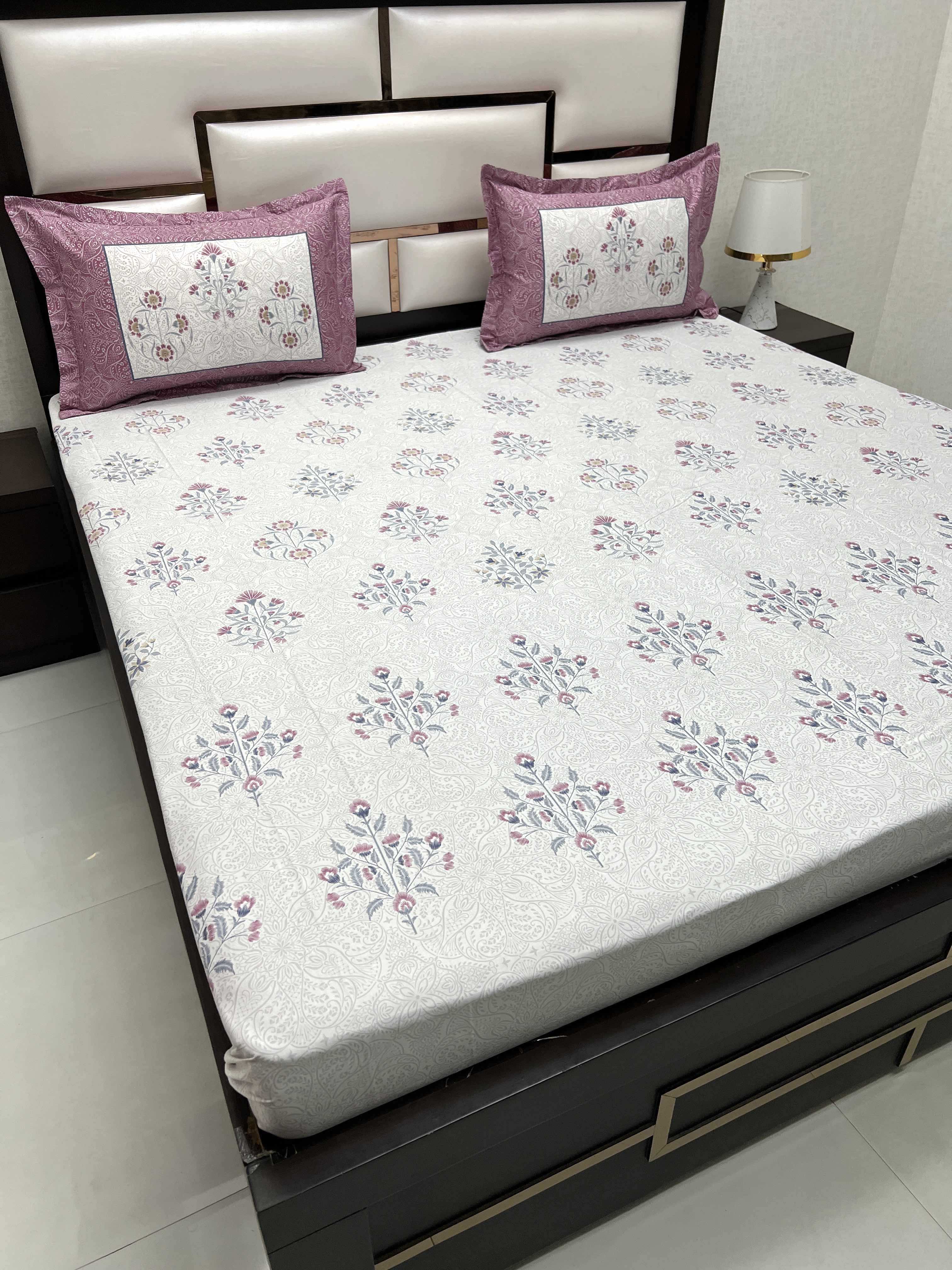 A-4485 - Pure Cotton 300 TC King Size Digital Print Double Bedsheet (274X274) with Two Pillow Covers (50X76)